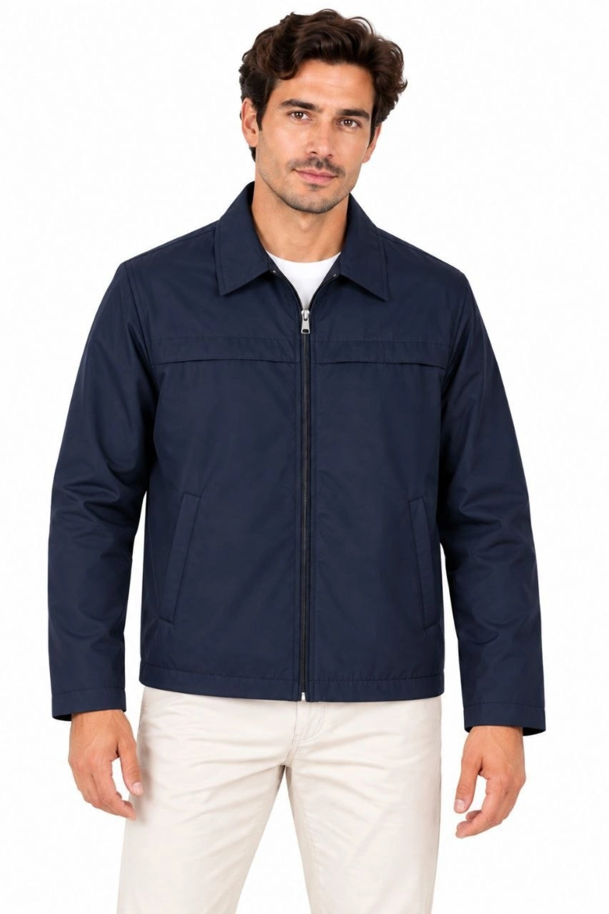 Erkek Su İtici Rüzgar Keser Astarlı Tam Fermuarlı 4 Mevsim Regular Fit Mont Ceket - Lacivert — مشکی TR-11388