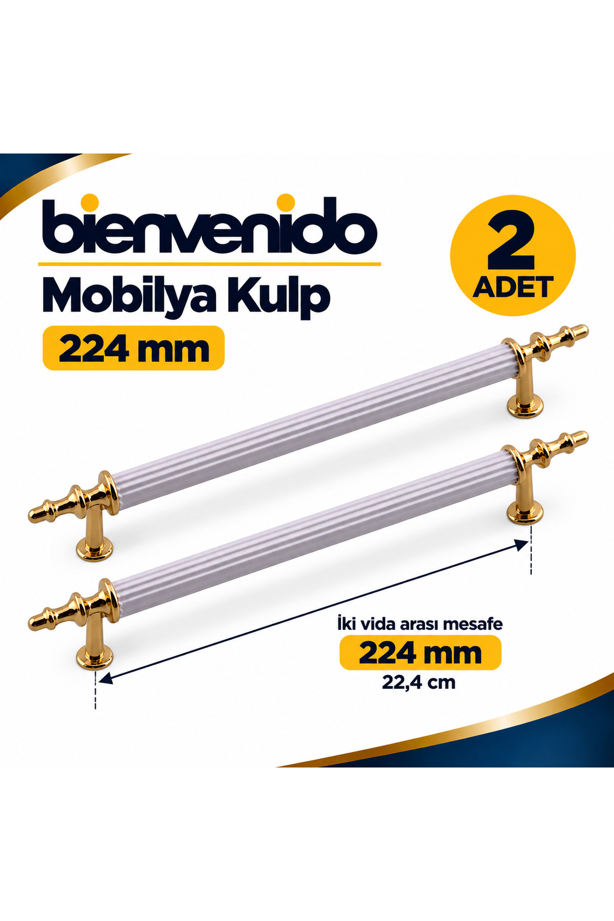 Beyaz Gold Metal Kulp 224 mm Dayanıklı Mobilya Kulbu, Dolap Çekmece için Modern Dekoratif Tasarım 2 Adet
