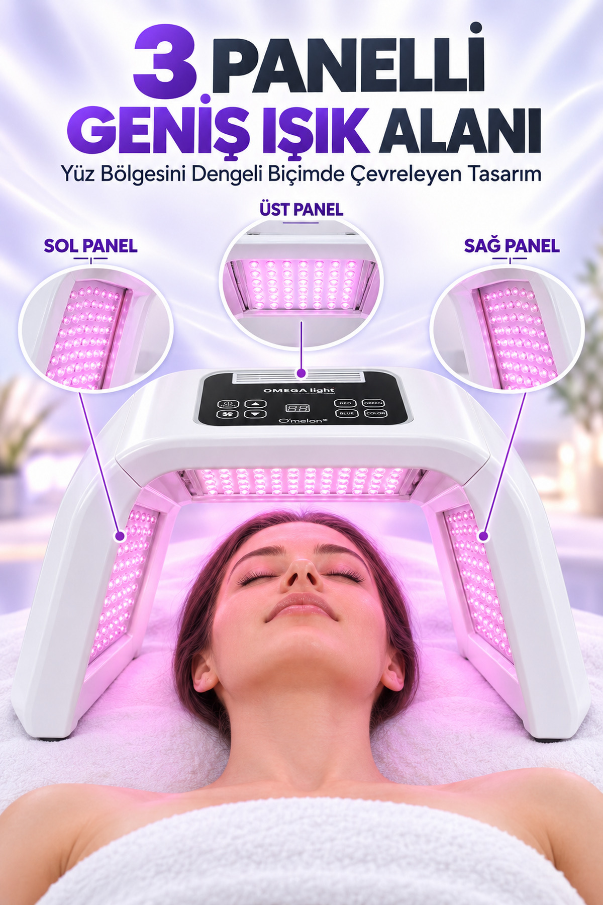 Omega Light Profesyonel LED Işık Terapi Cihazı, Yüz ve Cilt Bakım Maskesi, Kırmızı Mavi Işık, Akne Leke Kırışıklık Bakımı, Fototerapi, Koruyucu Gözlük ve Adaptör Dahil — سفید DF-LM03 — تصویر 3 از 8