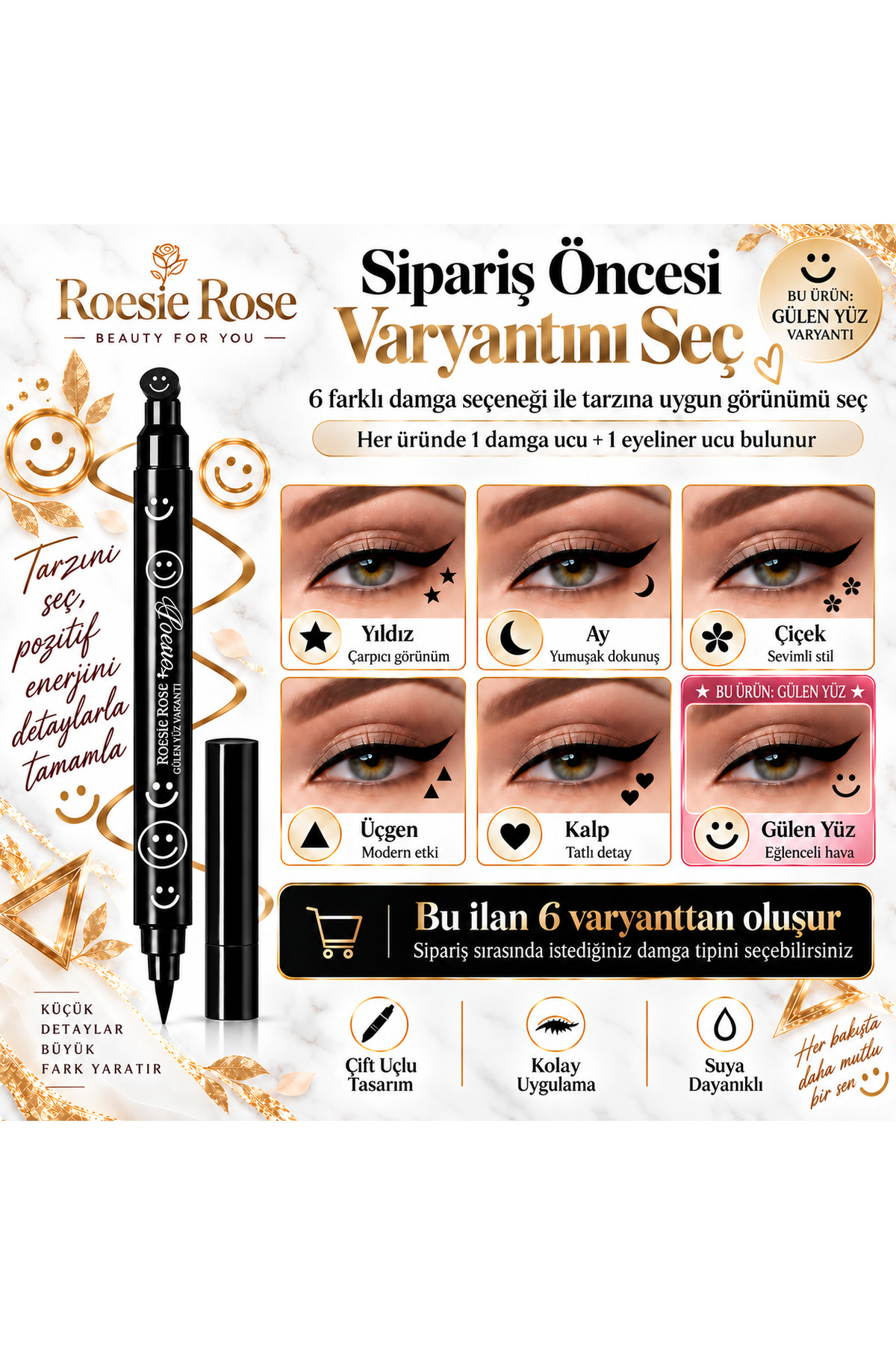 Çift Uçlu Gülen Yüz Damgalı Eyeliner Siyah İnce Uçlu Stamp Makyaj Kalemi — مشکی 365279 — تصویر 8 از 8