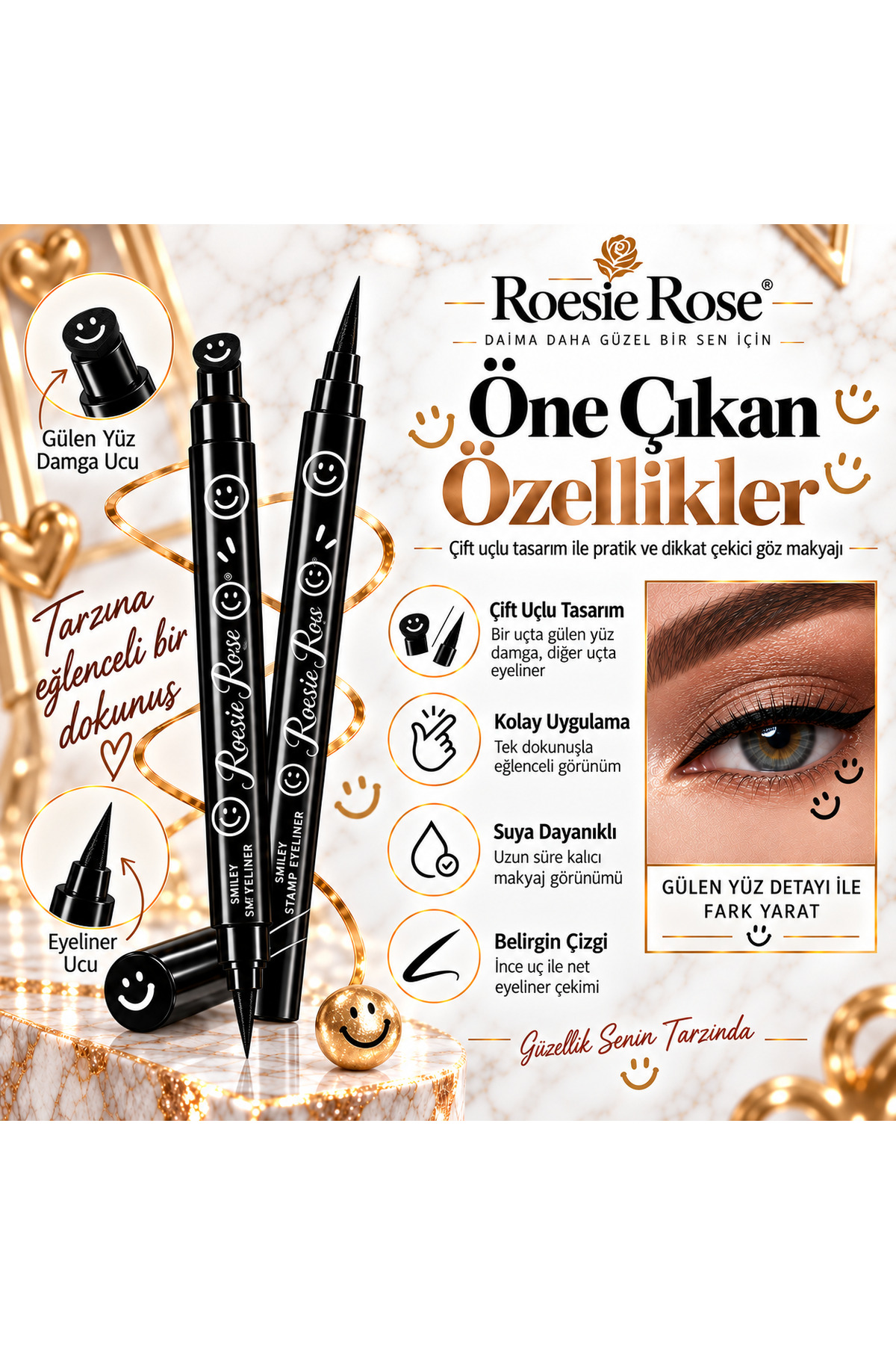 Çift Uçlu Gülen Yüz Damgalı Eyeliner Siyah İnce Uçlu Stamp Makyaj Kalemi — مشکی 365279 — تصویر 4 از 8