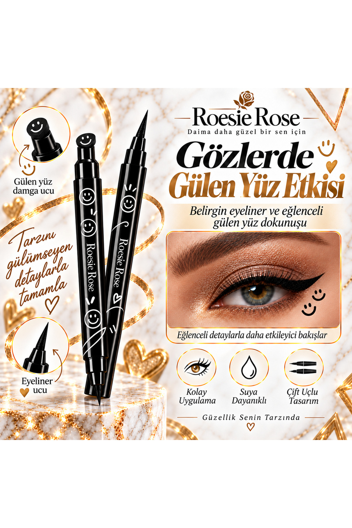 Çift Uçlu Gülen Yüz Damgalı Eyeliner Siyah İnce Uçlu Stamp Makyaj Kalemi — مشکی 365279 — تصویر 2 از 8