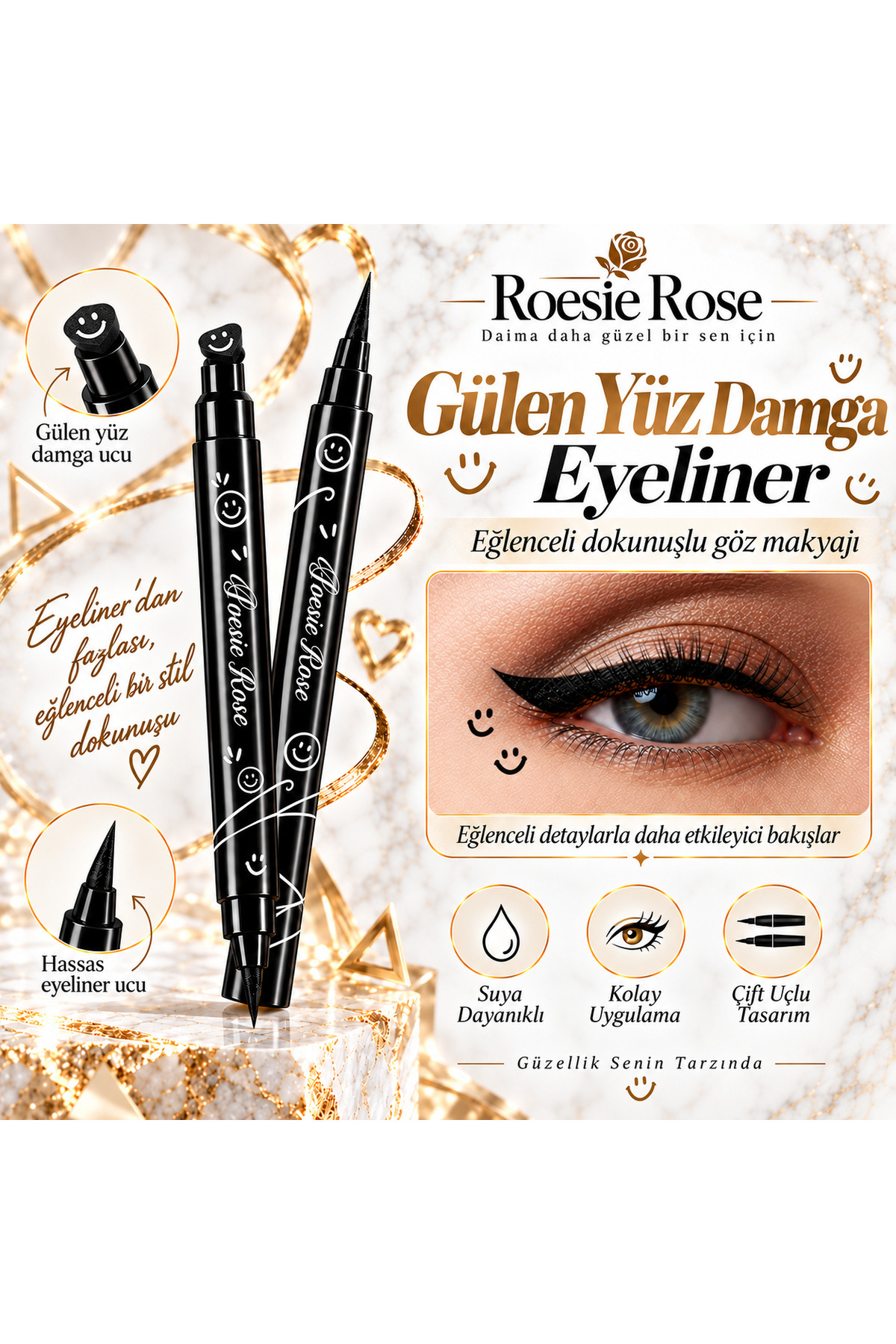 Çift Uçlu Gülen Yüz Damgalı Eyeliner Siyah İnce Uçlu Stamp Makyaj Kalemi — مشکی 365279 — تصویر 3 از 8