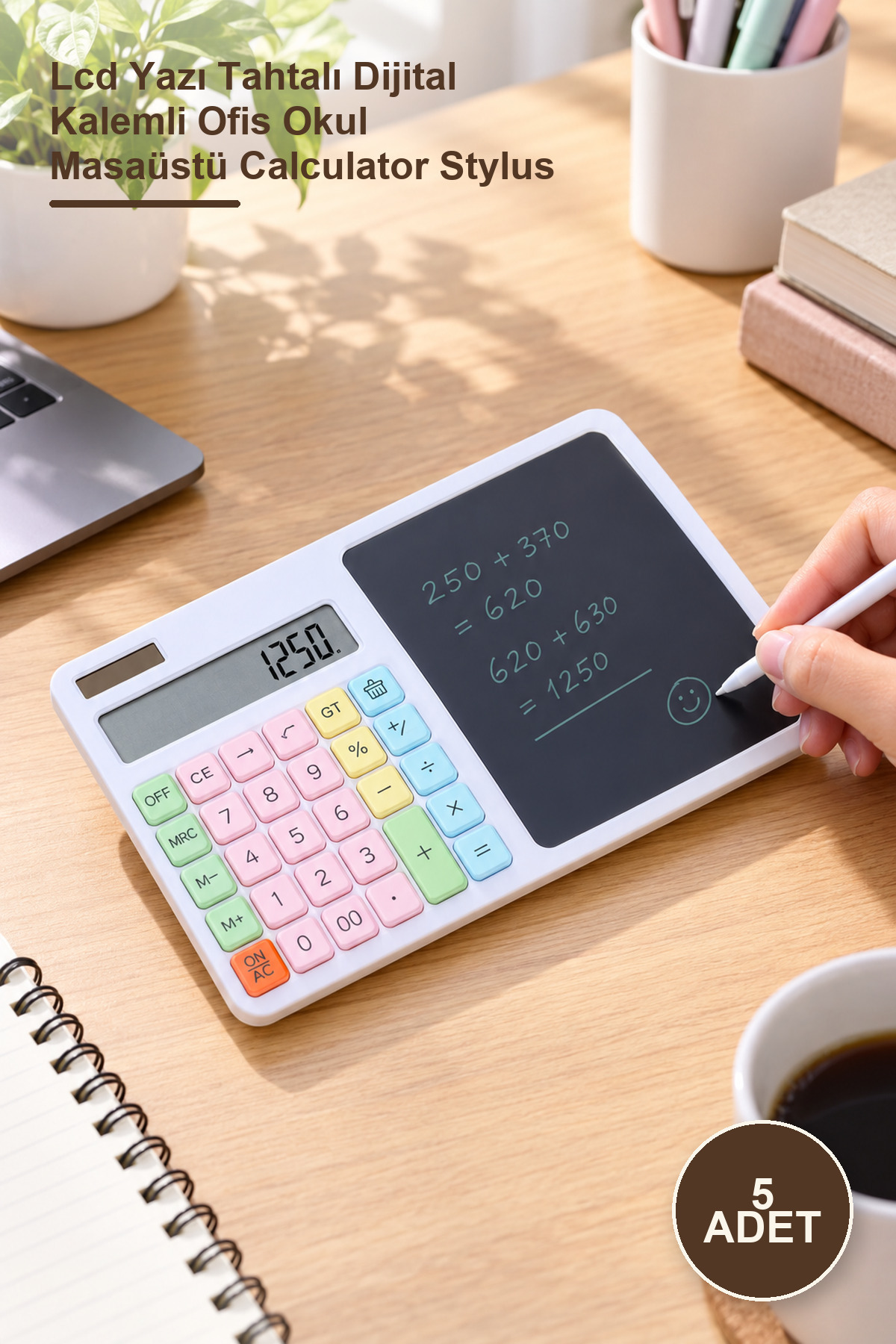 Yenilig 5 Adet 12 Haneli Hesap Makinesi – Lcd Yazı Tahtalı Dijital Kalemli Ofis Okul Masaüstü Calculator Stylus