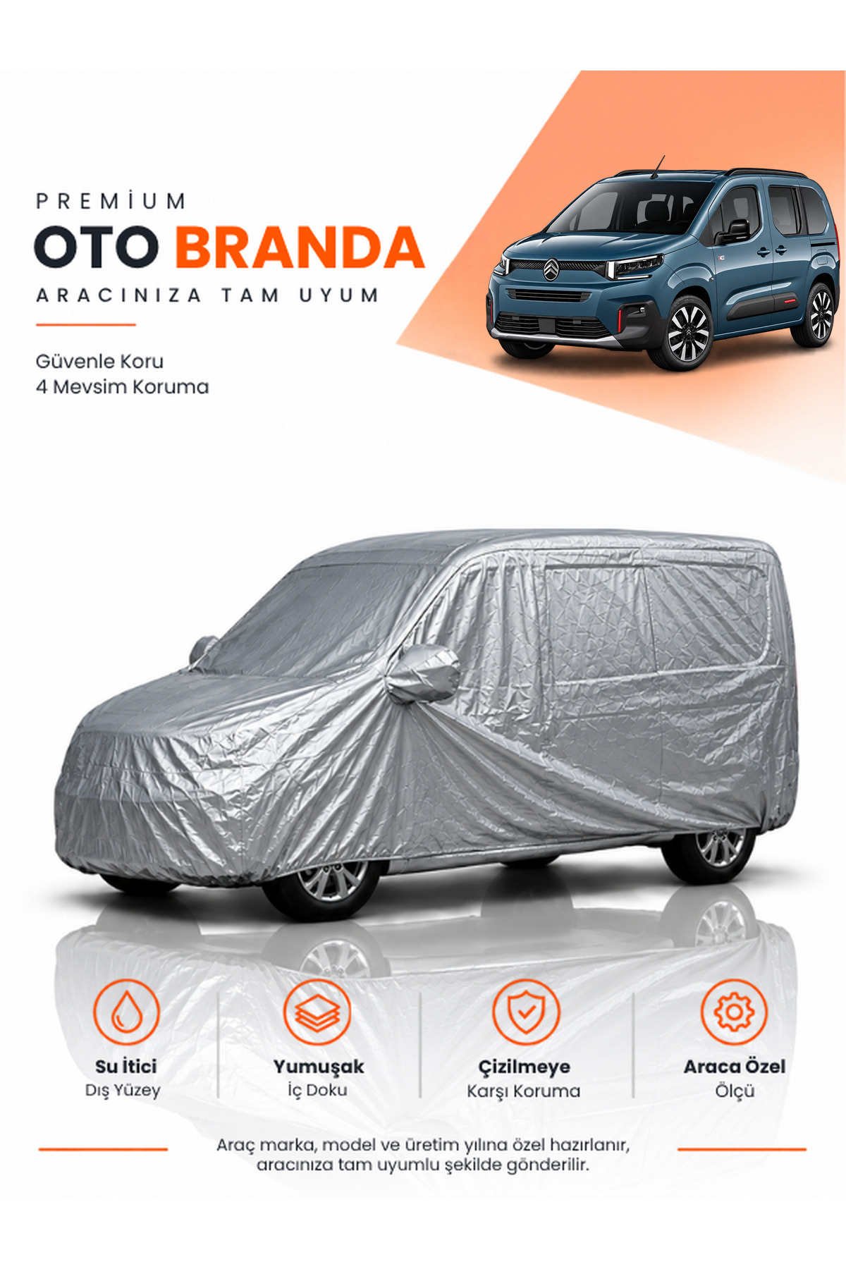 CİTROEN BERLİNGO (2025 ve Sonrası) KOMBİ Uyumlu Araba Brandası Oto Branda Araba Örtüsü Araç Çadırı