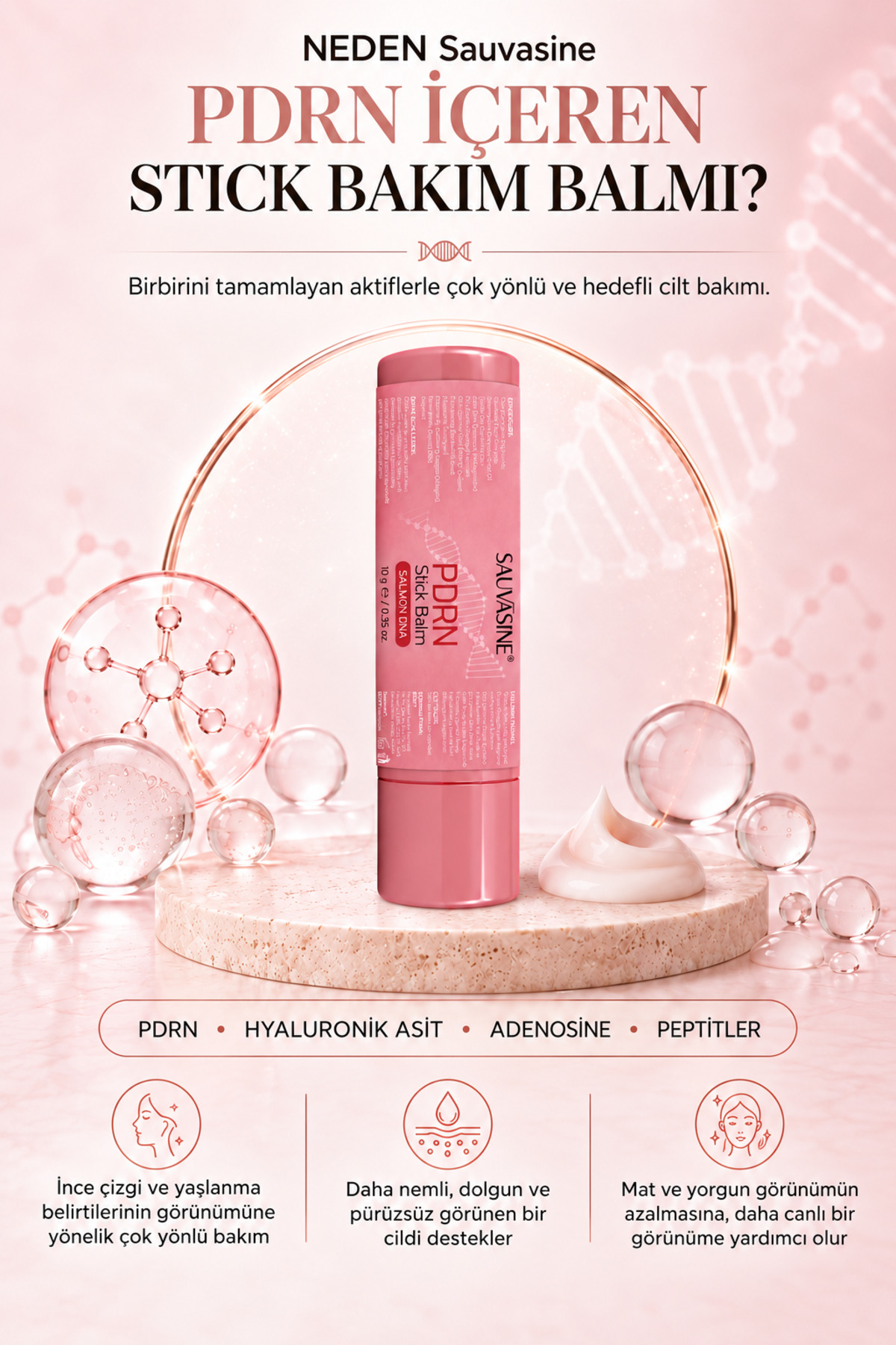PDRN İçeren Stick Bakım Balmı 10 g | Hyaluronik Asit, Niacinamide, Kolajen ve Peptit İçeren Günlük Bakım Formülü — SAUPDRNS10 — تصویر 2 از 8
