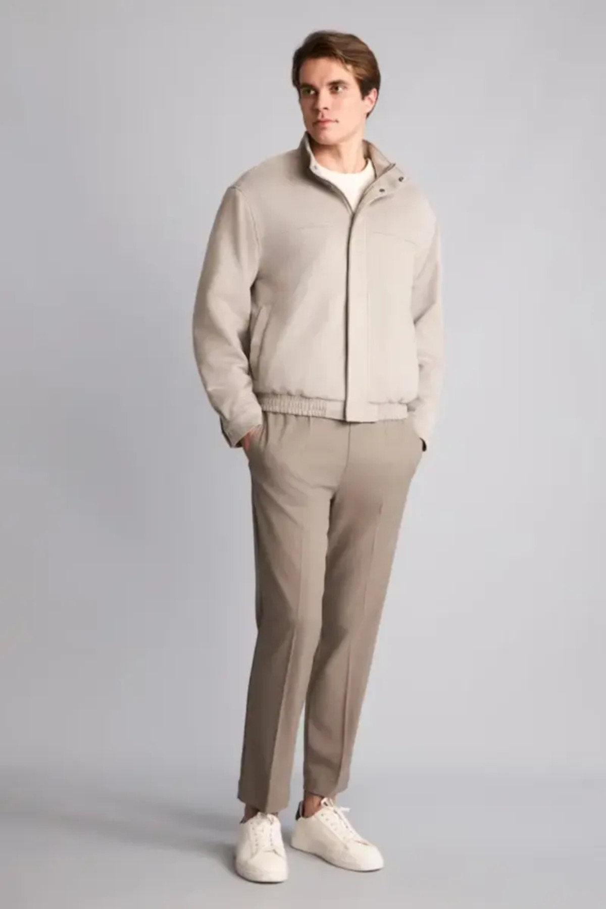 Dik Yaka Süet Görünümlü Oversize Pelüş Astar Mont H2158AX26WN — خاکستری — تصویر 2 از 6