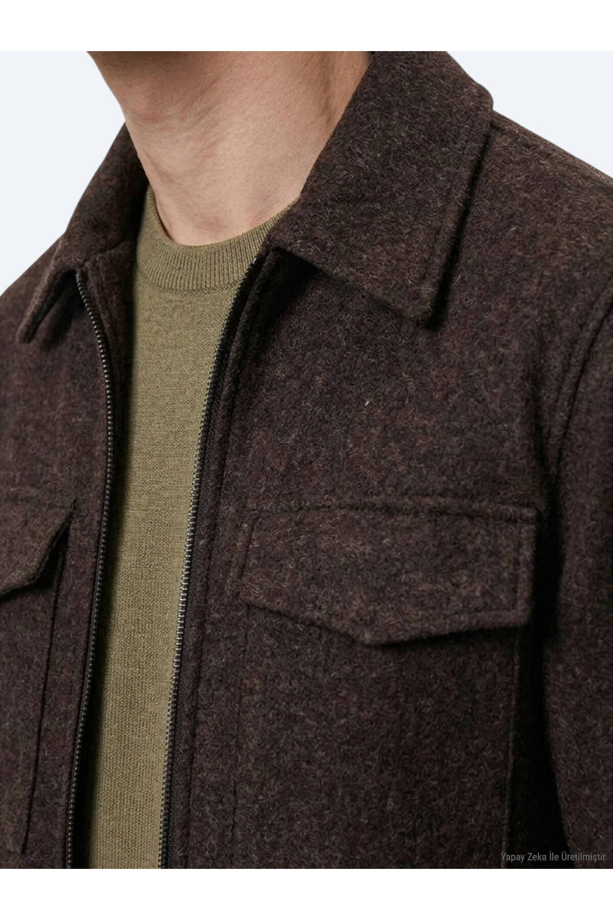 مانتو بافته شده یقه پیراهن معمولی قهوه ای — رنگارنگ 53951 — تصویر 4 از 8