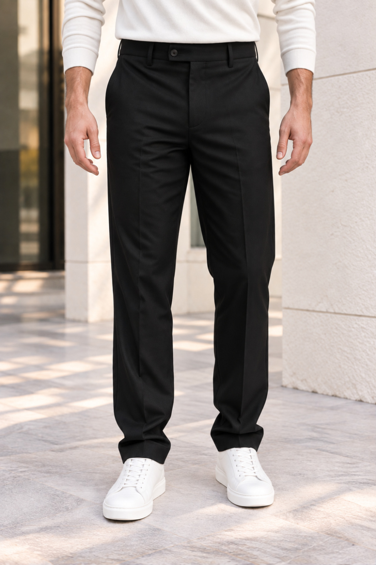 Erkek Pamuklu Likralı Regular Fit Kumaş Pantolon - Siyah — مشکی 1532PLST — تصویر 2 از 4
