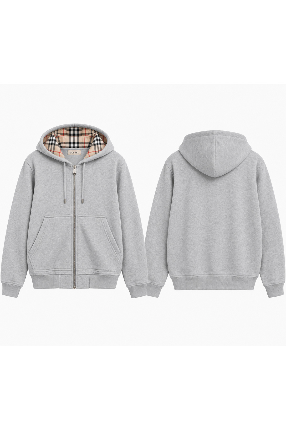 Ekose Kapüşonlu Fermuarlı Oversize Hırka Hoodie — خاکستری ekostuttu — تصویر 4 از 4
