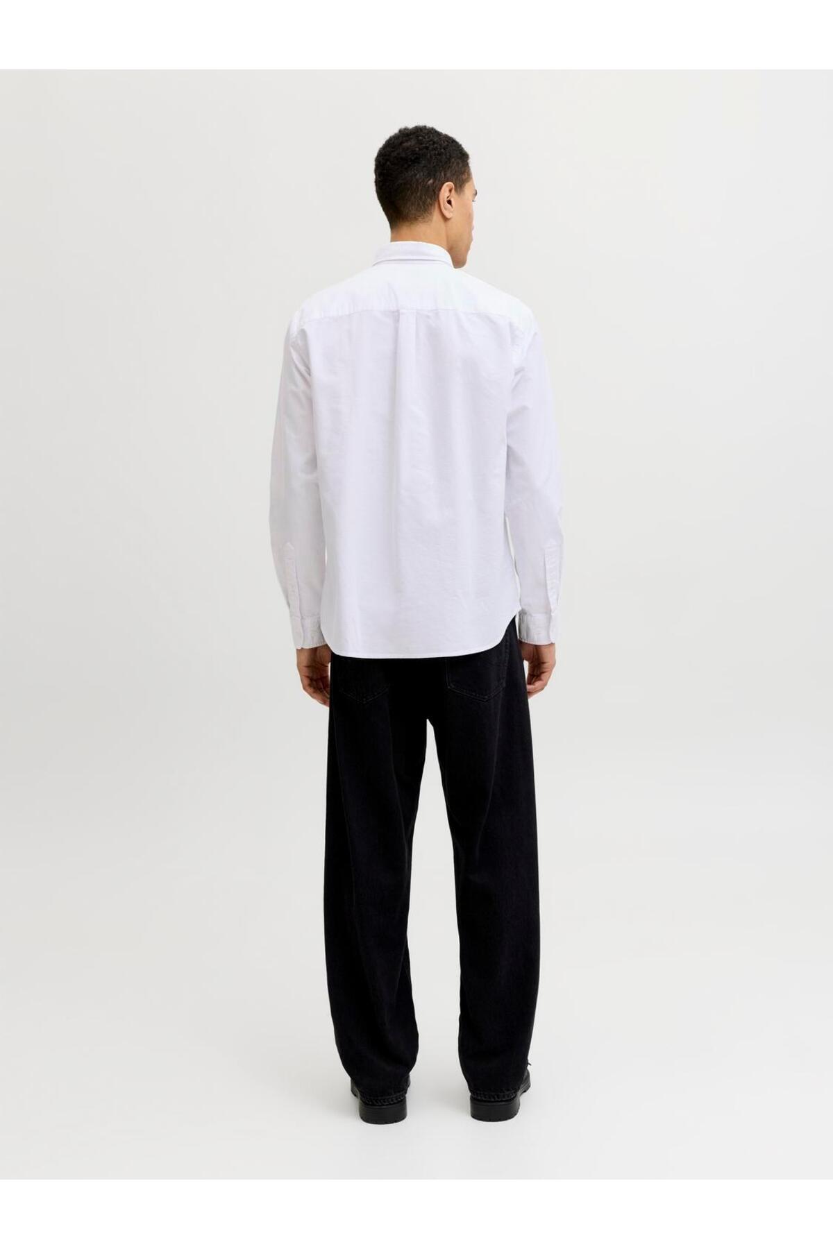 Jack Jones Jjeharvey Oxford L/s Shırt Noos Erkek Beyaz Gömlek 12293325-01 — سفید — تصویر 3 از 7