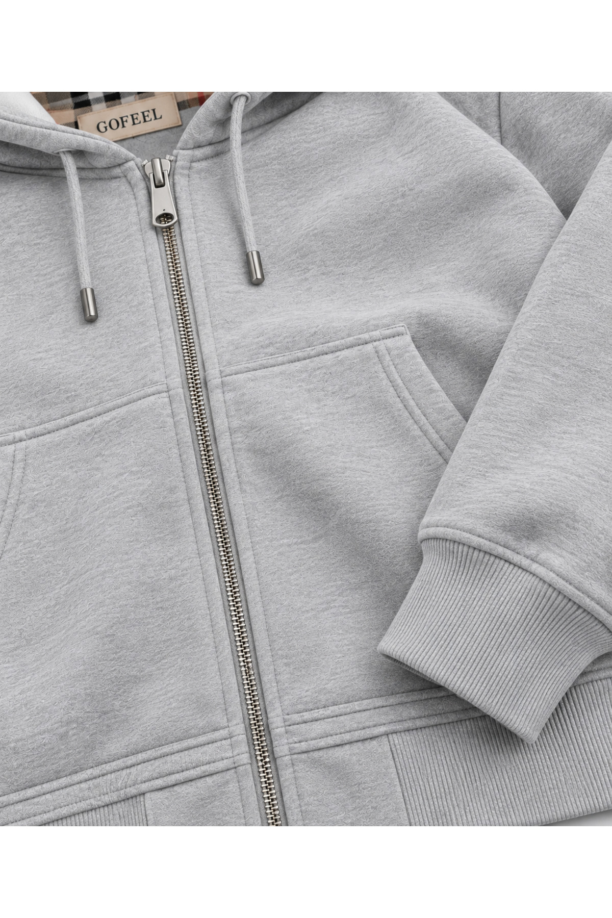 Ekose Kapüşonlu Fermuarlı Oversize Hırka Hoodie — خاکستری ekostuttu — تصویر 3 از 4