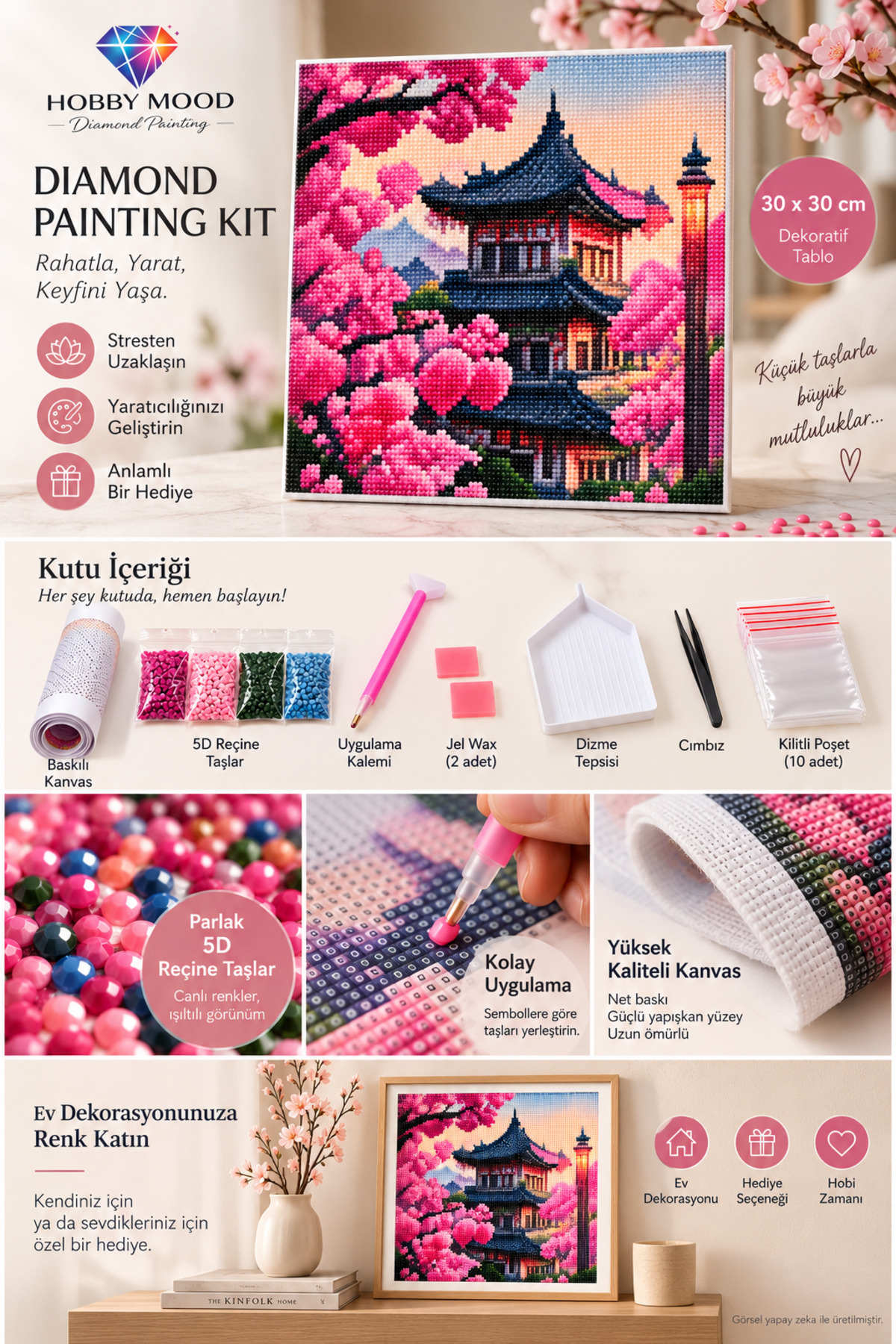 HOBBY MOOD Japon Bahçesi 5D Diamond Painting - Elmas Mozaik Tablo