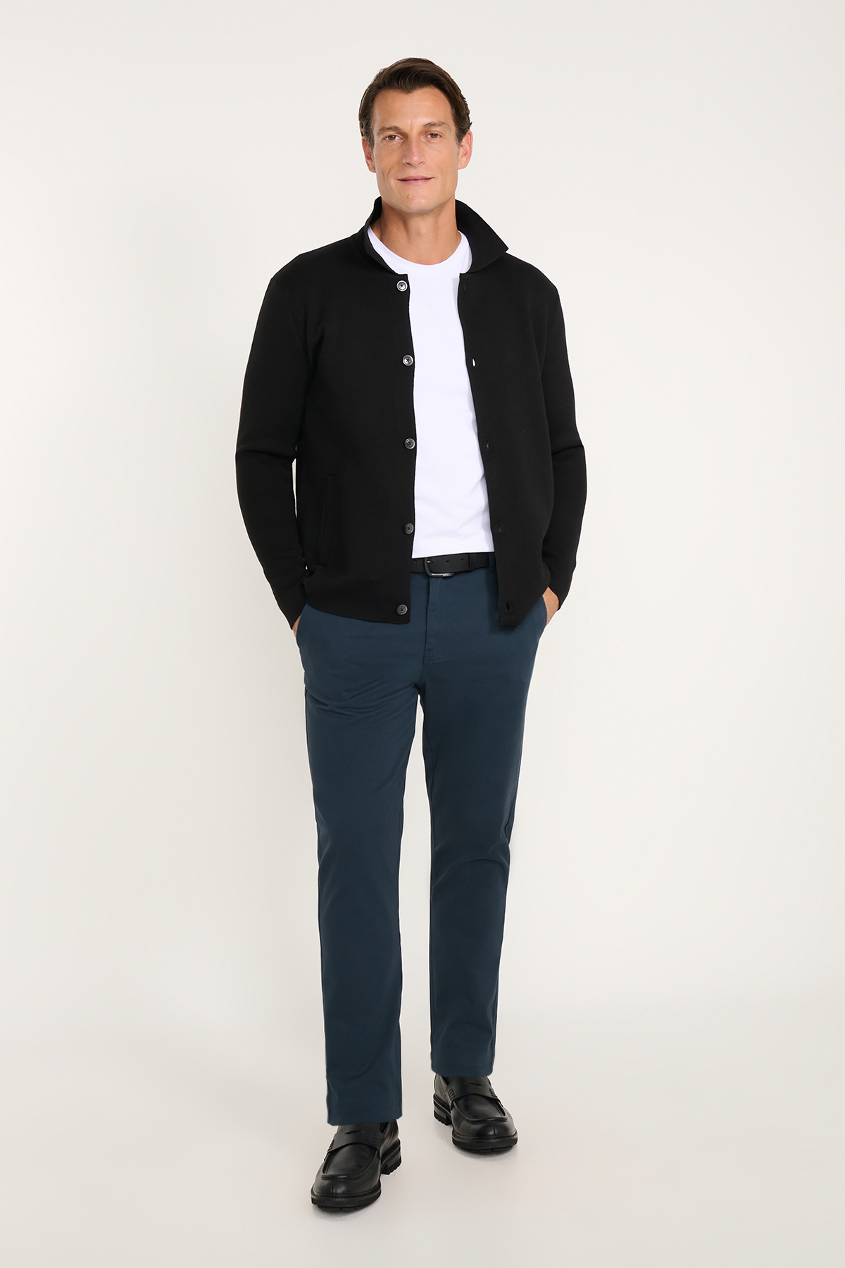 AC&Co / Altınyıldız Classics Erkek Lacivert Pamuklu Tapered Fit Yan Cepli Diagonal Desenli Esnek Casual Pantolon — سرمه‌ای ET0120000002