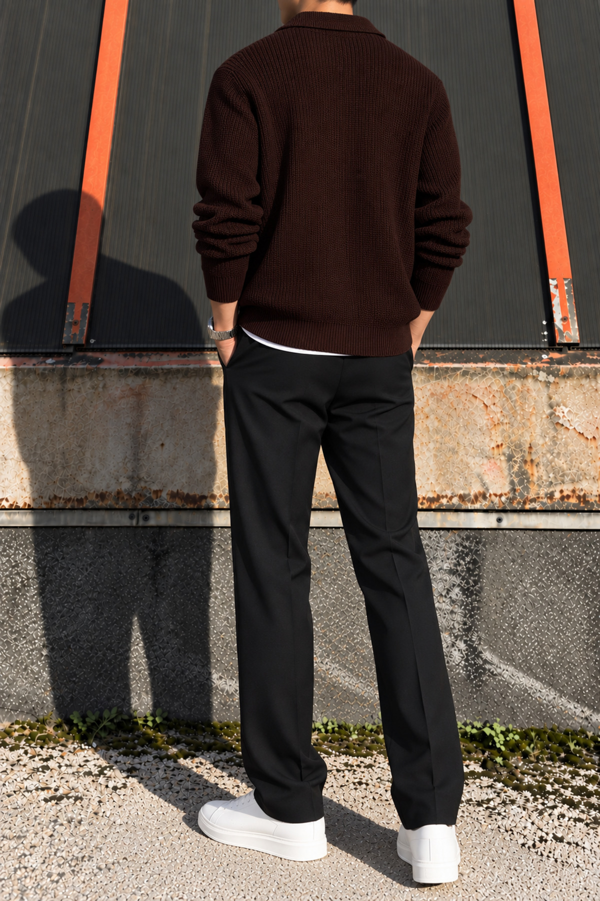 Polo yaka, düğmeli, regular-fit, casual, basic triko örgü hırka 26PLTK23 — قهوه‌ای — تصویر 4 از 5