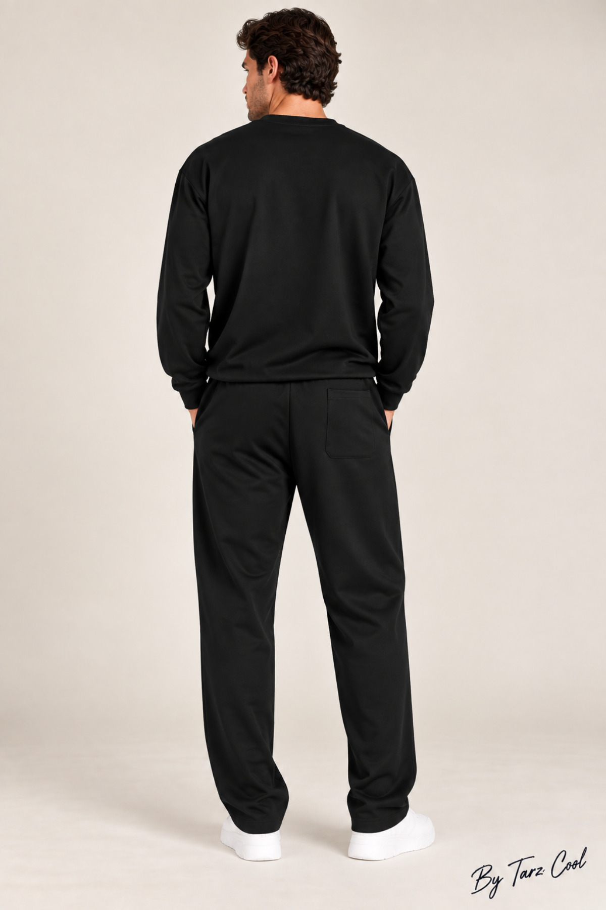 Erkek Oversize %100 Oyşo Bisiklet Yaka Sweatshirt Bol Paça Alt Üst Takım — مشکی OYSTKMER02 — تصویر 3 از 3