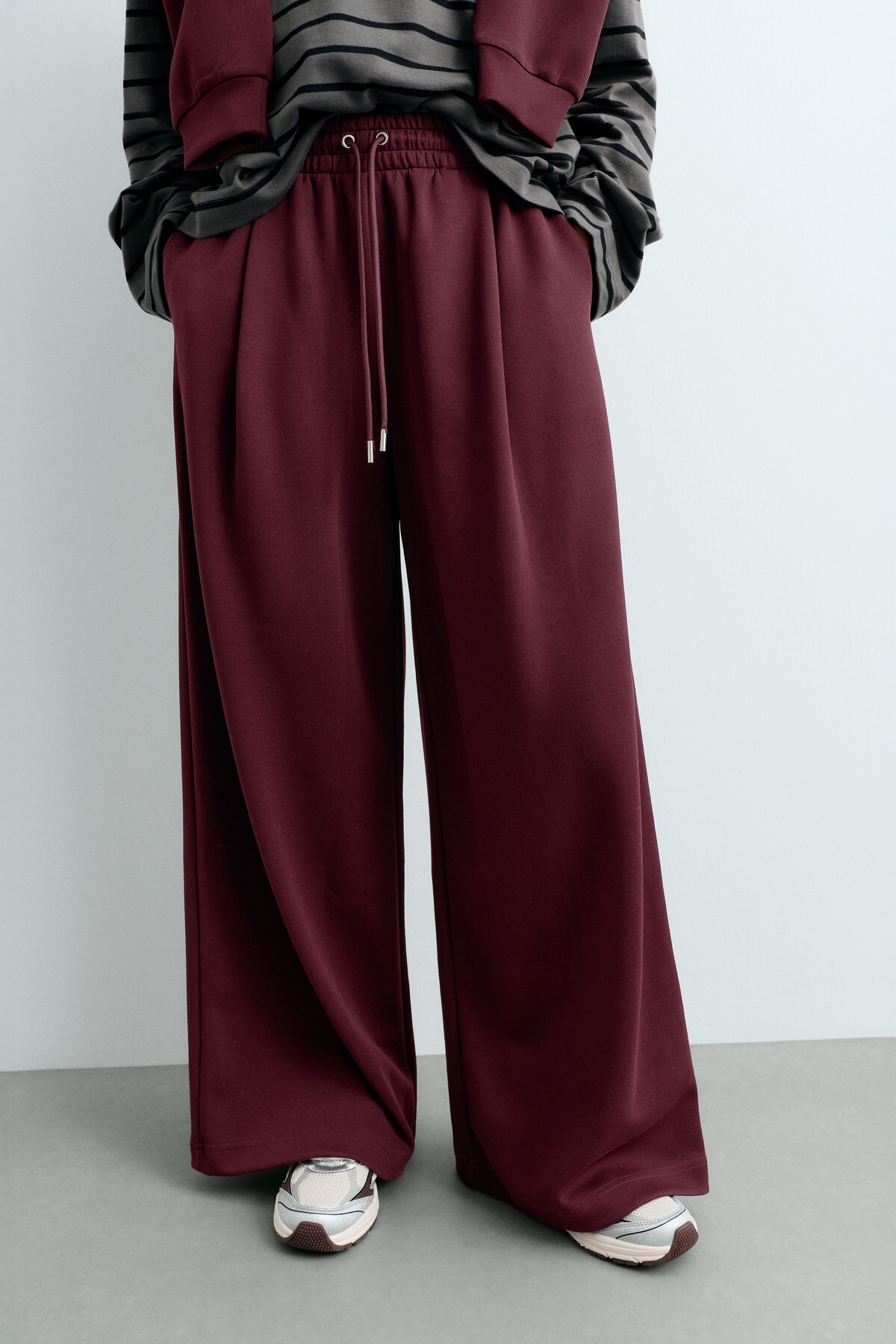 Pamuklu piqué Wide leg pantolon