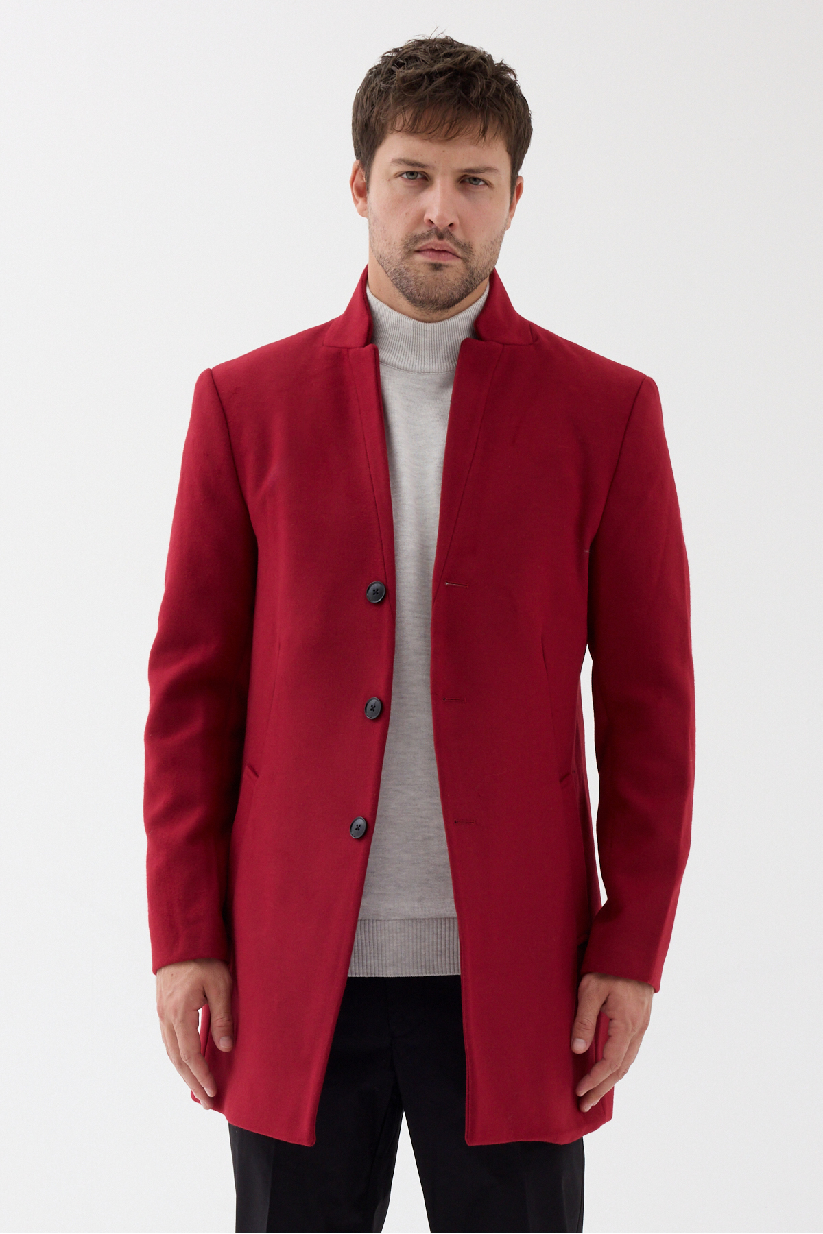 Pagano Erkek Kırmızı Slim Fit Dik Yaka Kaşe Kaban — قرمز 9300 PAGANO — تصویر 4 از 7