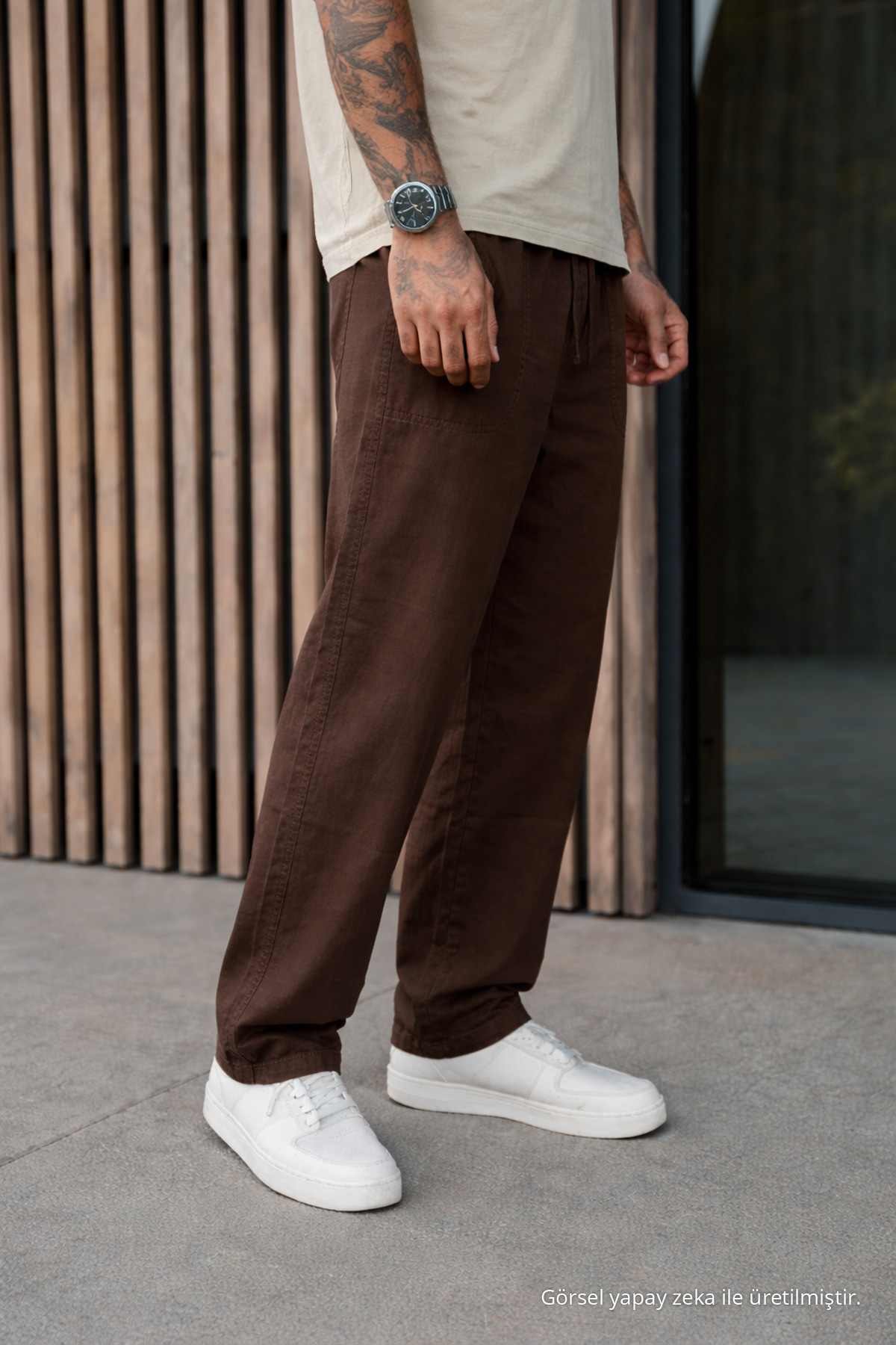 Erkek Premium Jogger Relax Fit K.Kahve Keten Pantolon — قهوه‌ای Ayna-9-35338DMJG — تصویر 4 از 6