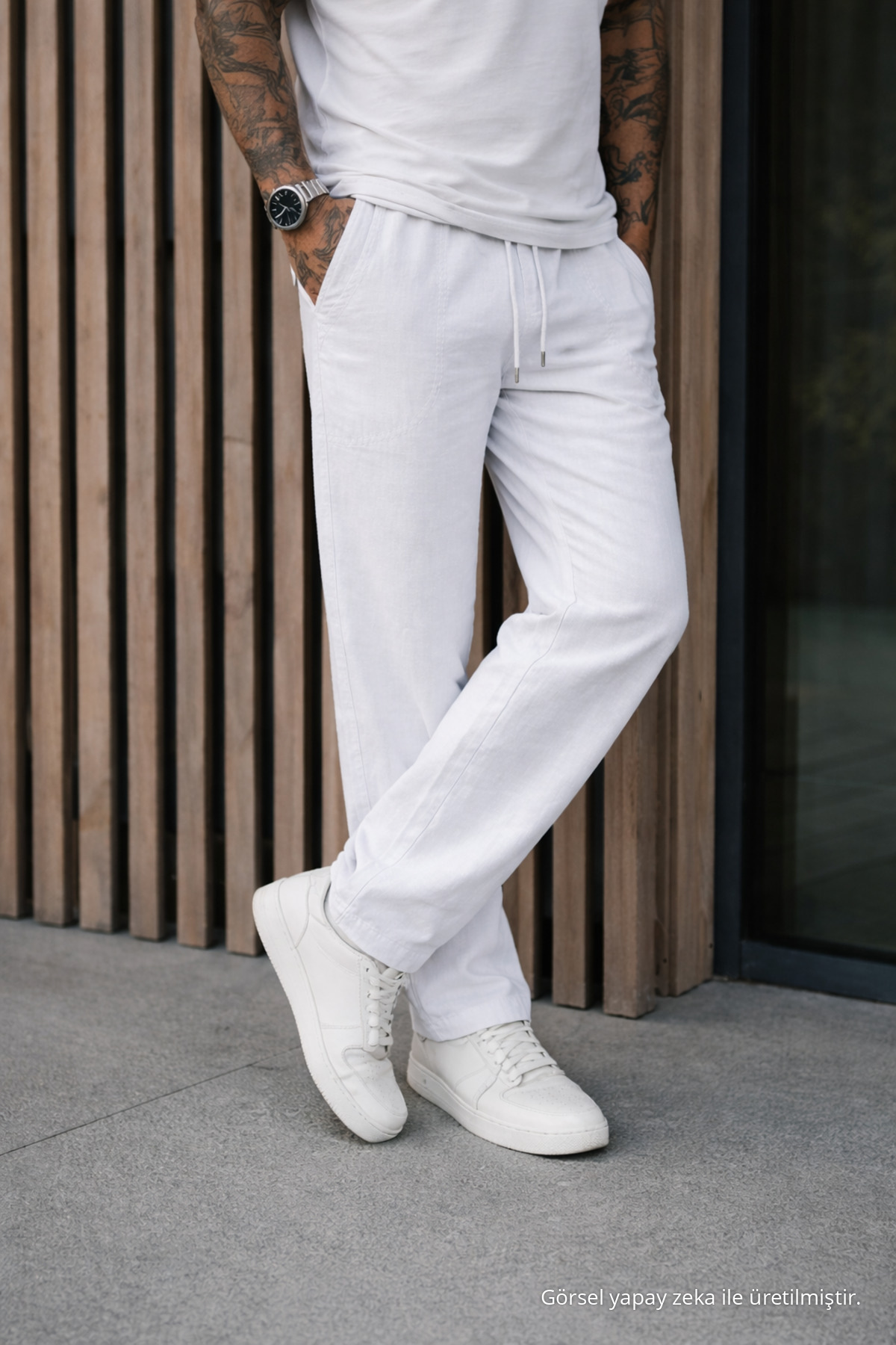 Erkek Premium Jogger Relax Fit Beyaz Keten Pantolon — سفید Ayna-9-35338DMJG — تصویر 2 از 6
