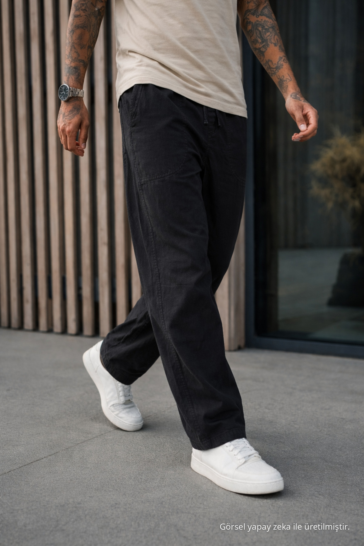 Erkek Premium Jogger Relax Fit Siyah Keten Pantolon — مشکی Ayna-9-35338DMJG — تصویر 2 از 6