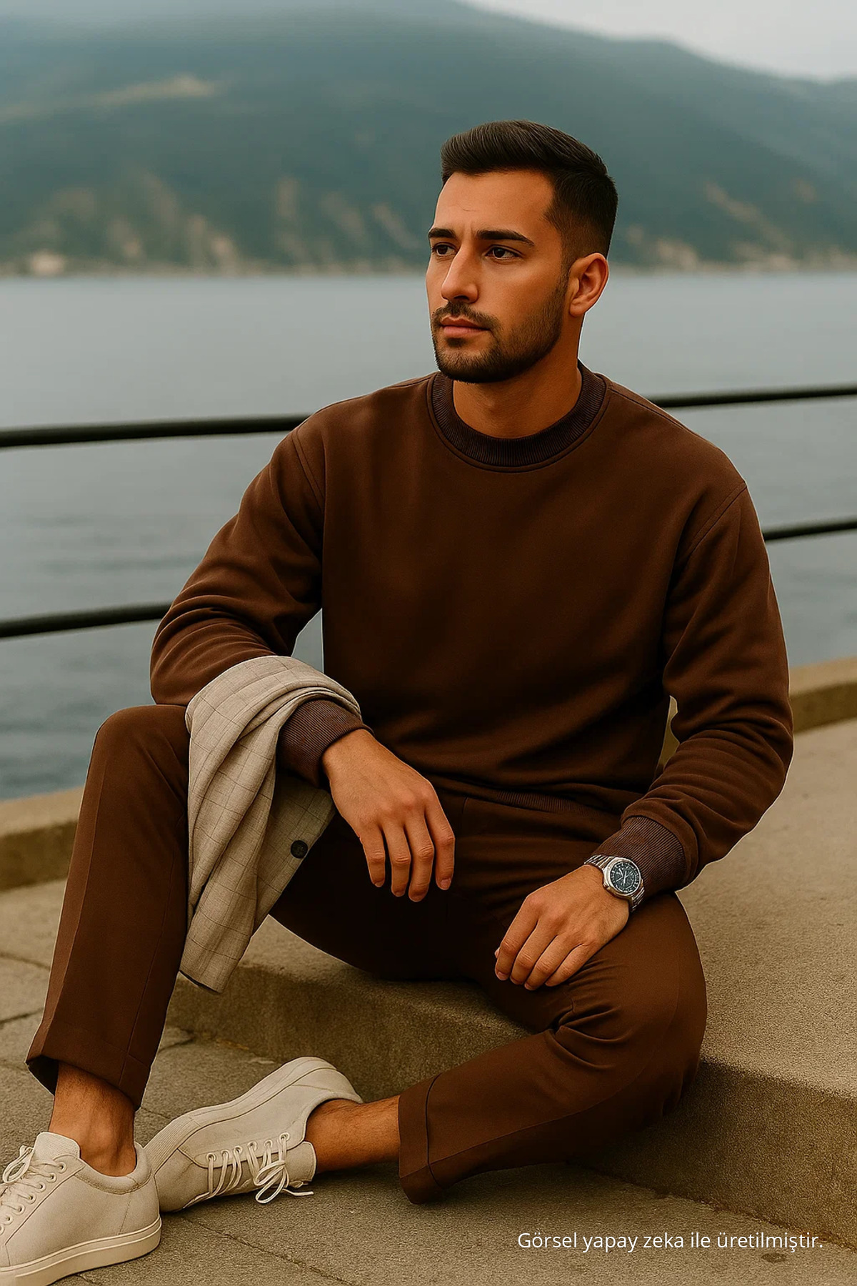 Erkek Kalın Bisiklet Yaka Salaş Kahve Kazak — قهوه‌ای COMBİNE-SWT.0026-1 — تصویر 3 از 7