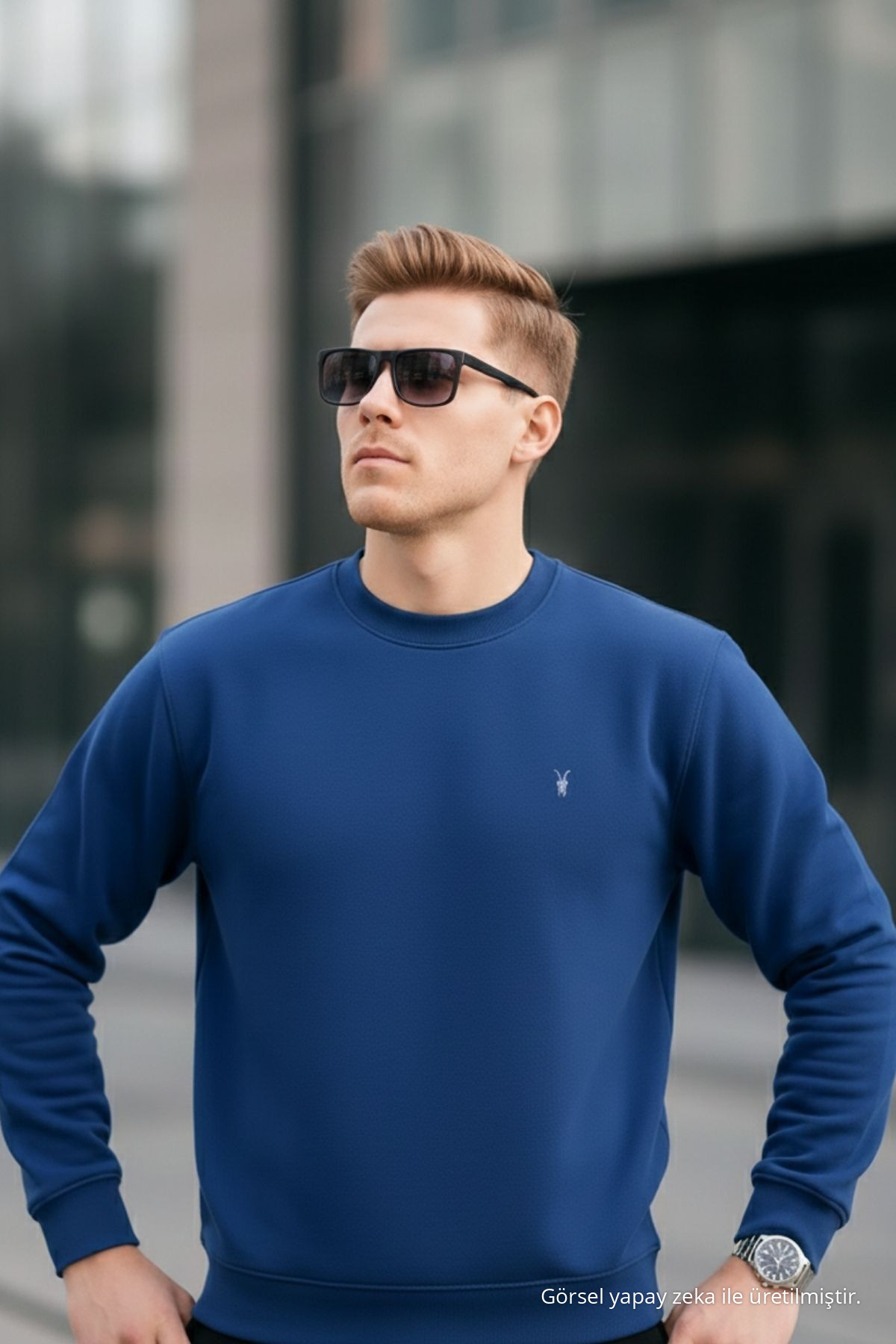 سوئیشرت مردانه معمولی یقه ساده رنگ Indigo Color Basic — سرمه‌ای 1210BSC — تصویر 5 از 7