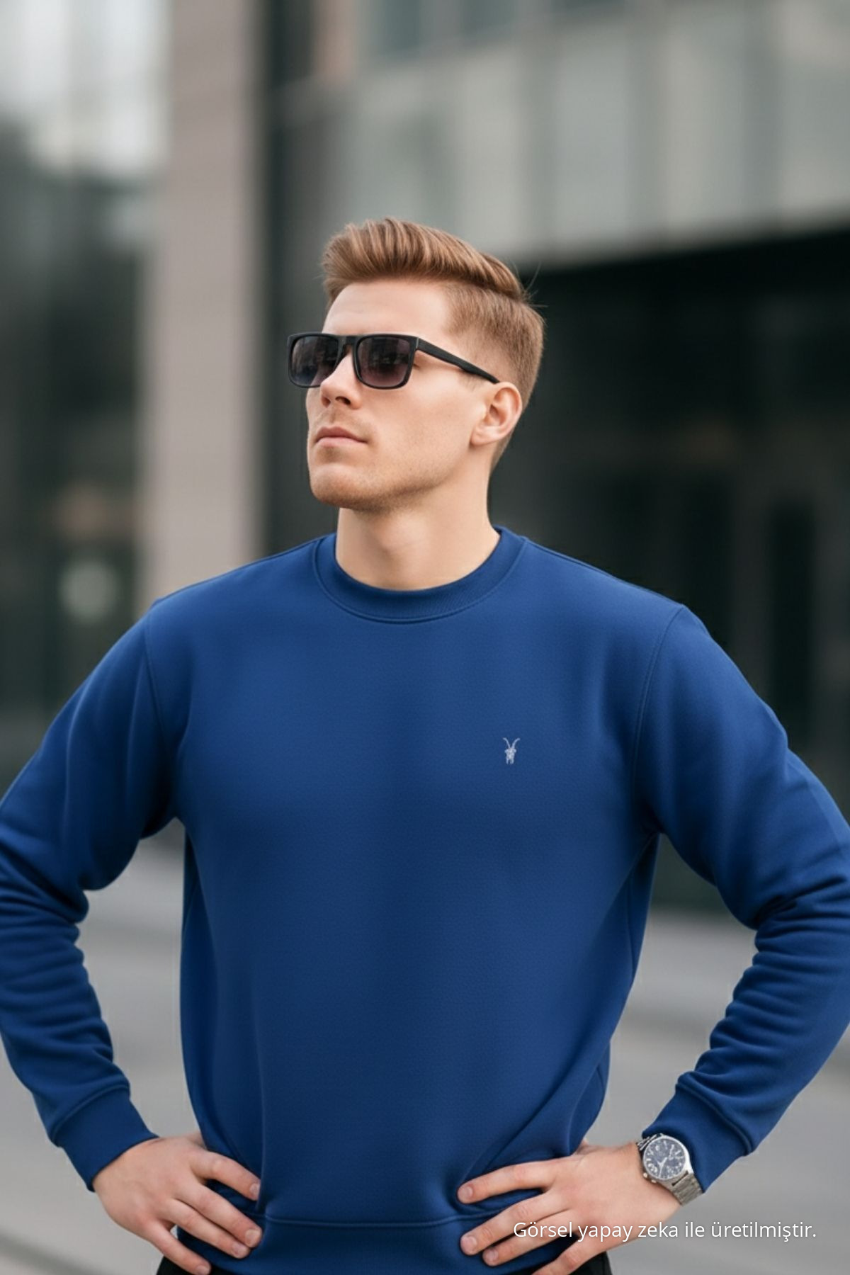 سوئیشرت مردانه معمولی یقه ساده رنگ Indigo Color Basic — سرمه‌ای 1210BSC — تصویر 4 از 7