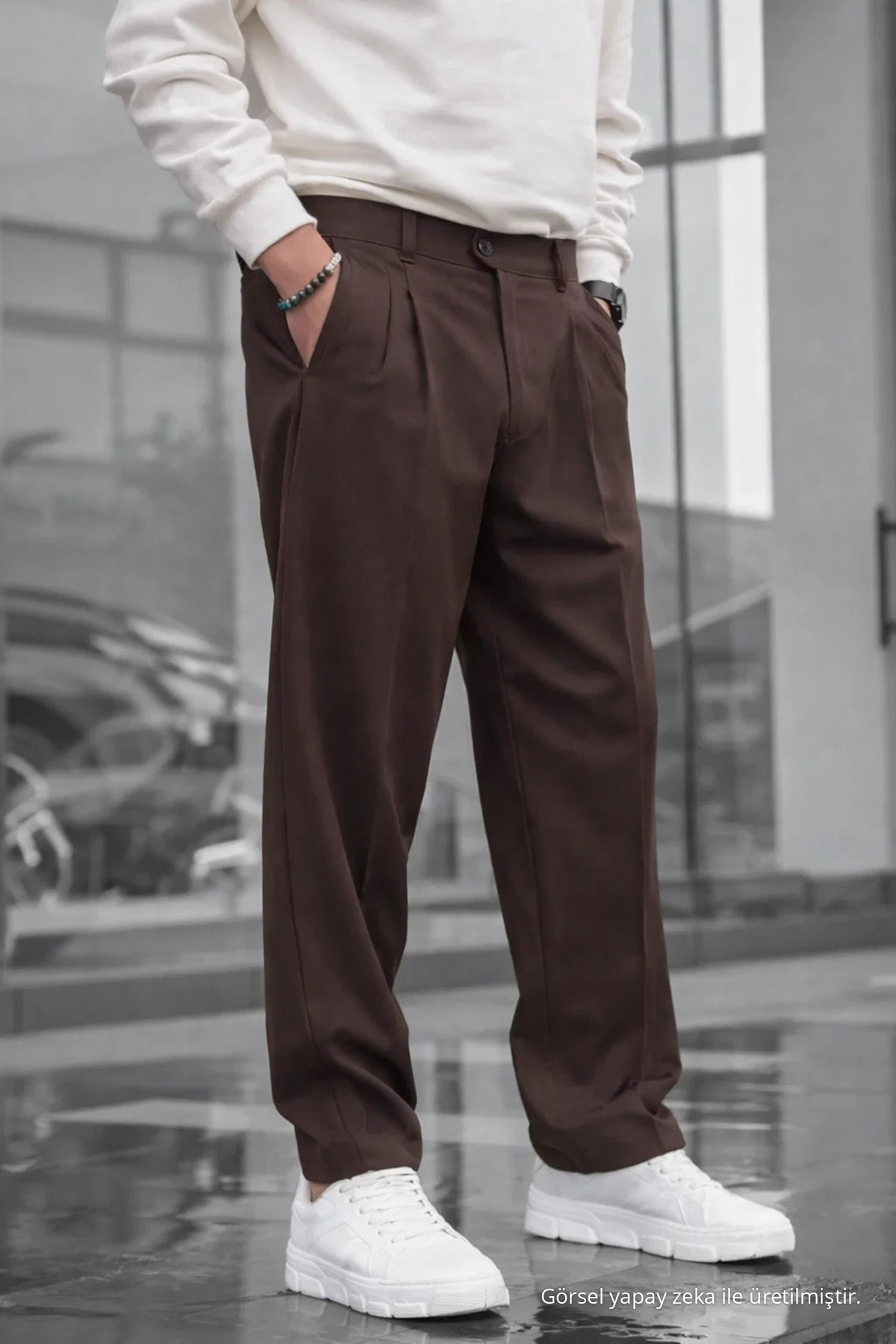COMBİNE MİCHAİL Erkek Çift Pileli Salaş Kahve Baggy Pantolon — قهوهای 73494CMBN-3