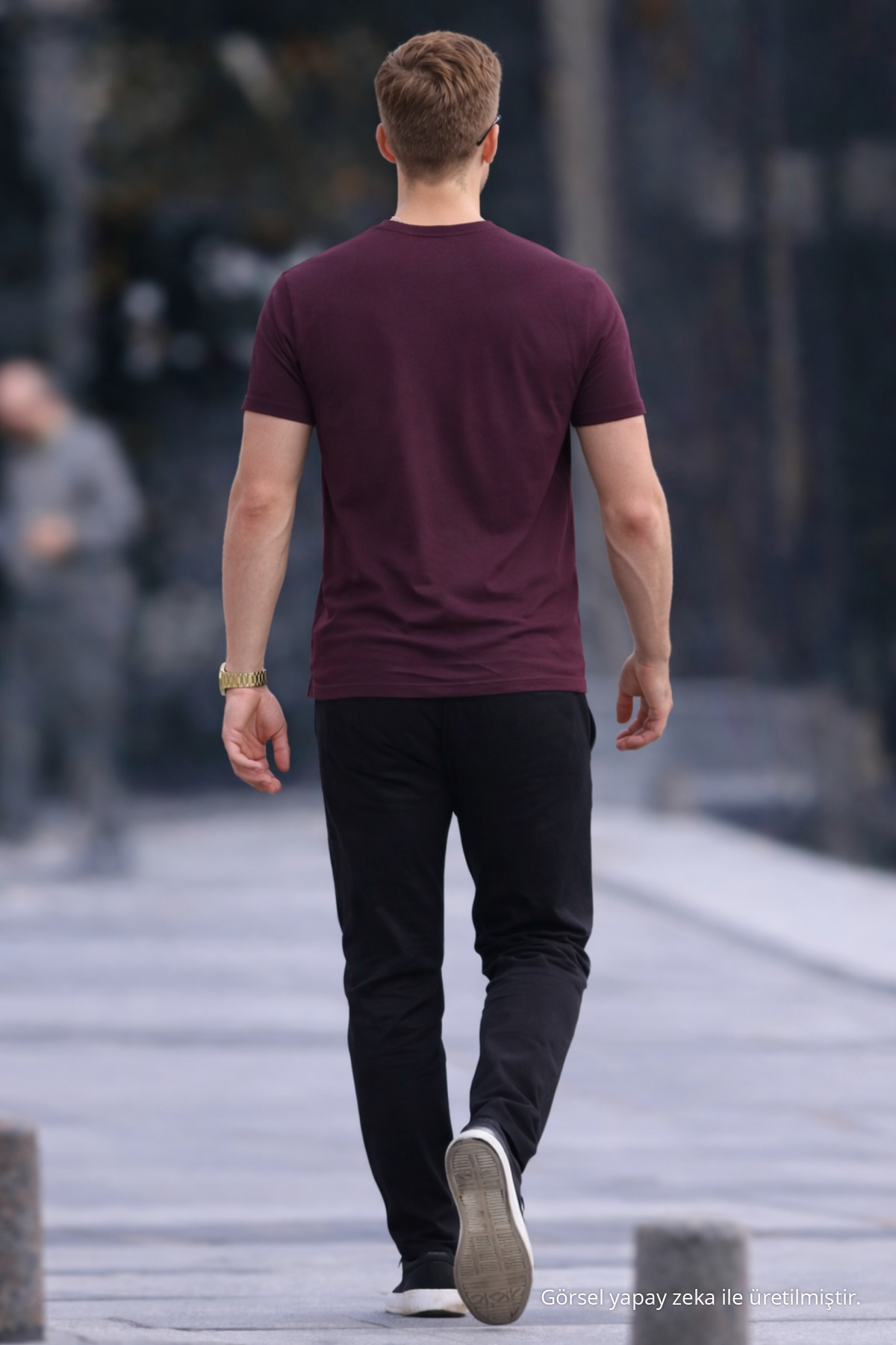 Erkek Bisiklet Yaka Slim Basic Bordo Tişört 6