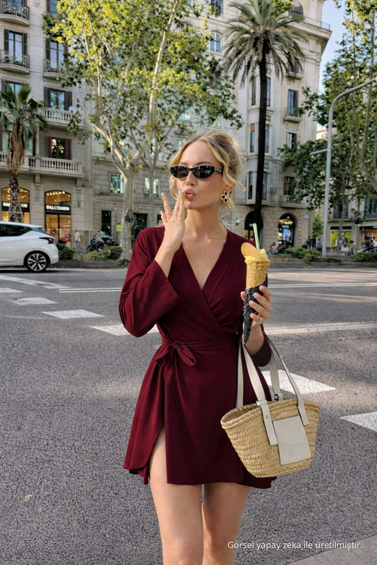 COMBİNE MİCHAİL Kadın Yazlık Basic Kuşaklı Bordo Kimono