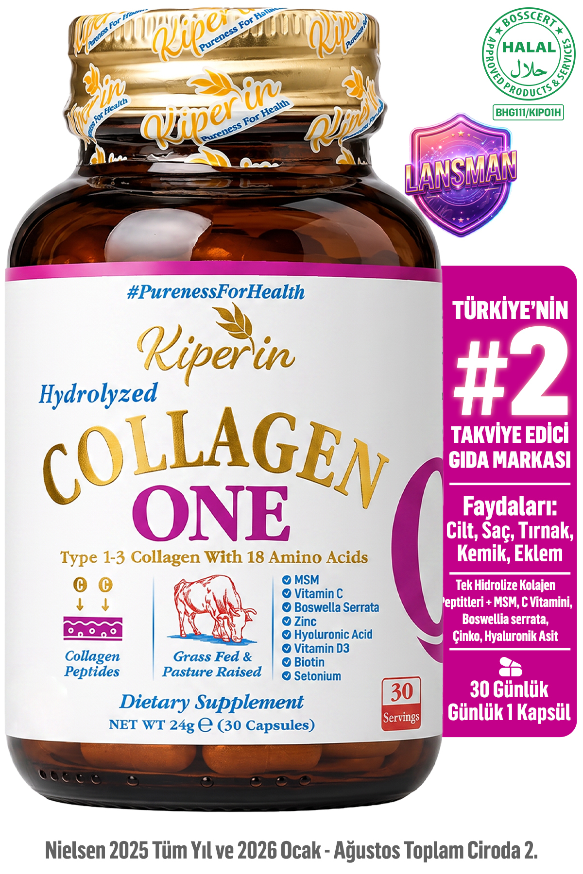 Kiperin One | Tek Hidrolize Kolajen Peptitler | MSM, Biotin, Hyaluronik Asit,...