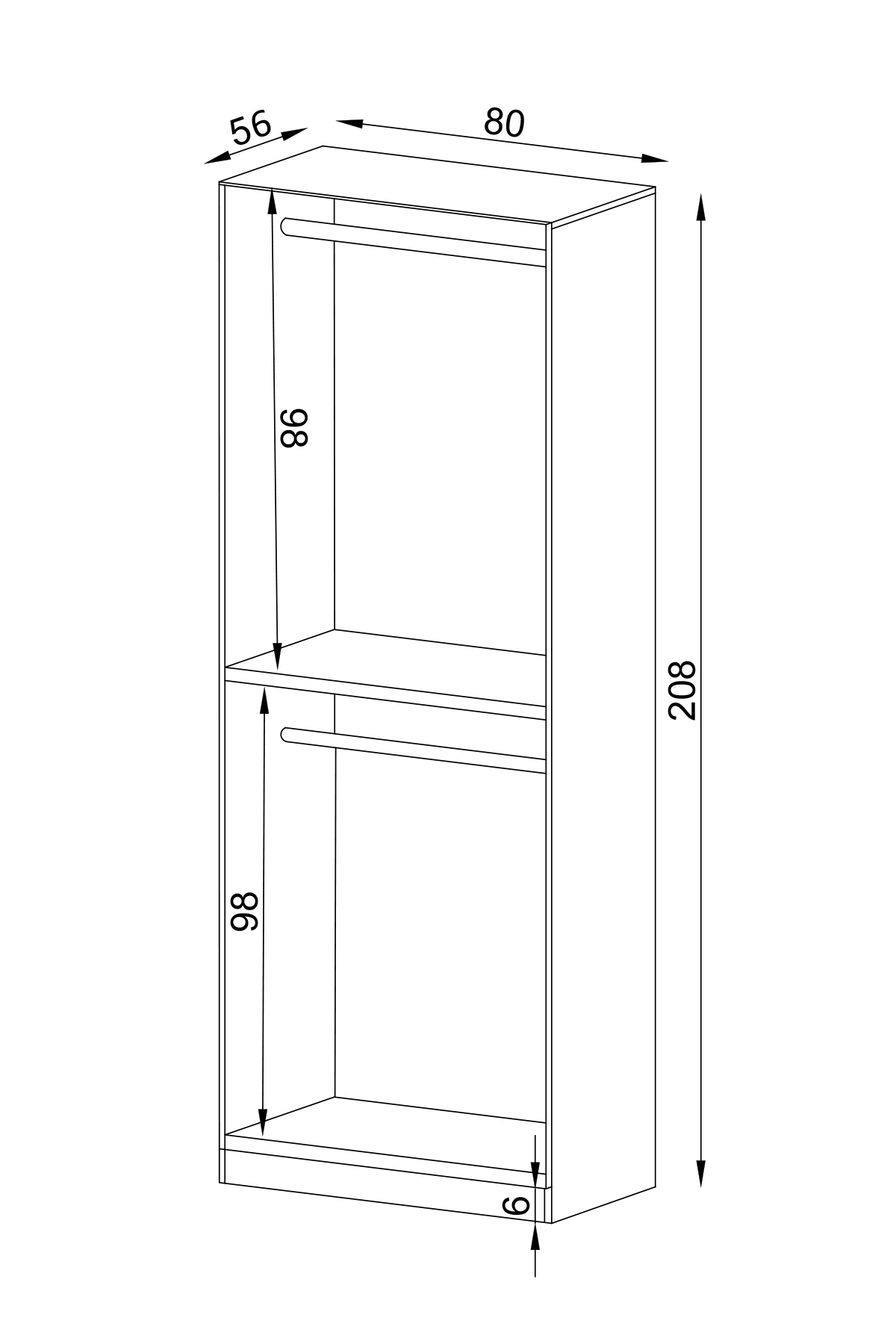 Gama 2 Kapaklı Askılı Modül Tasarım Kulplu 253 cm Gardırop Elbise Dolabı görsel 5