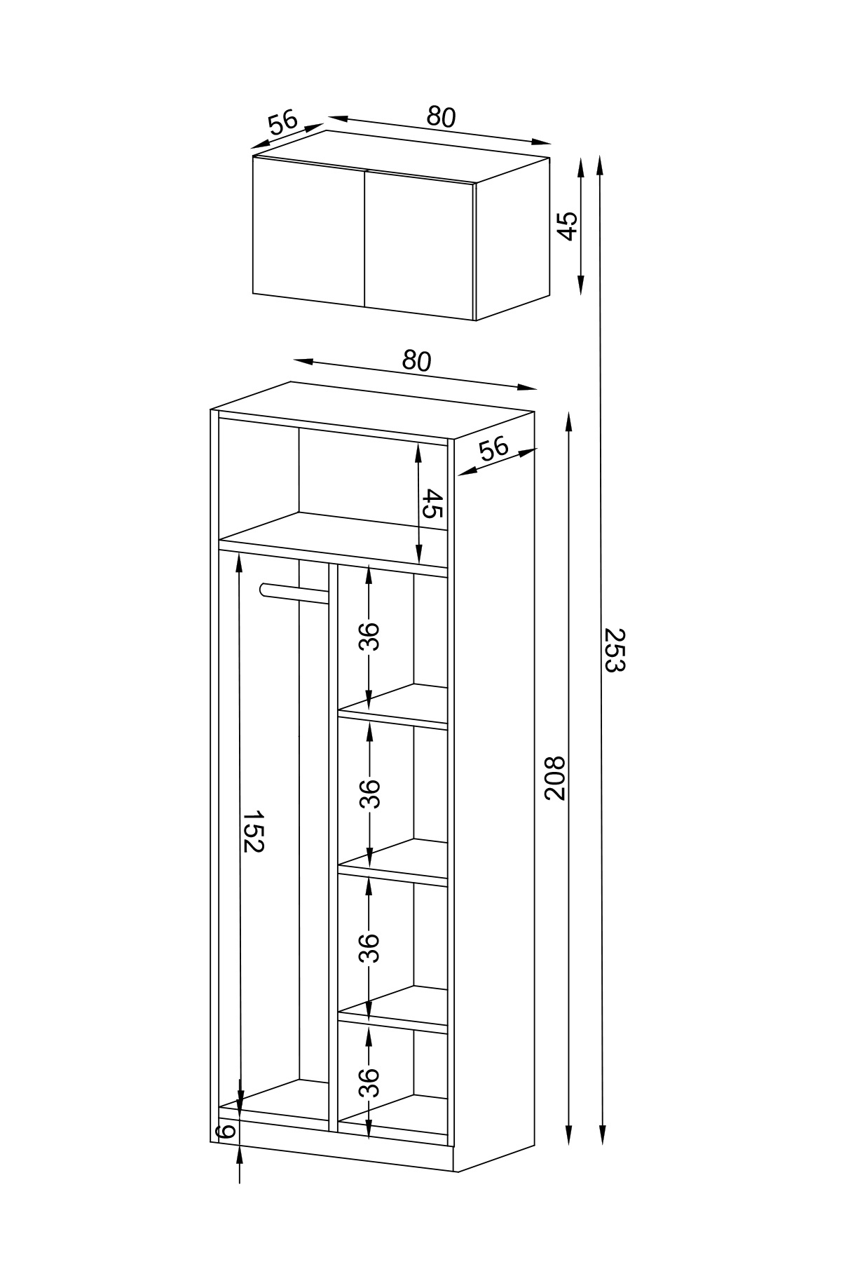 Gama 4 Kapaklı Askılı Raflı + Ek Modüllü Tasarım Kulplu 253 cm Gardırop Elbise Dolabı görsel 5