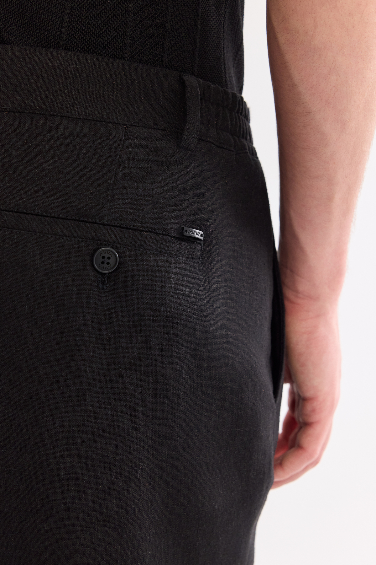 Erkek Siyah Beli Lastikli Keten Karışımlı Relaxed Fit Pantolon A61Y3204 — مشکی — تصویر 6 از 8