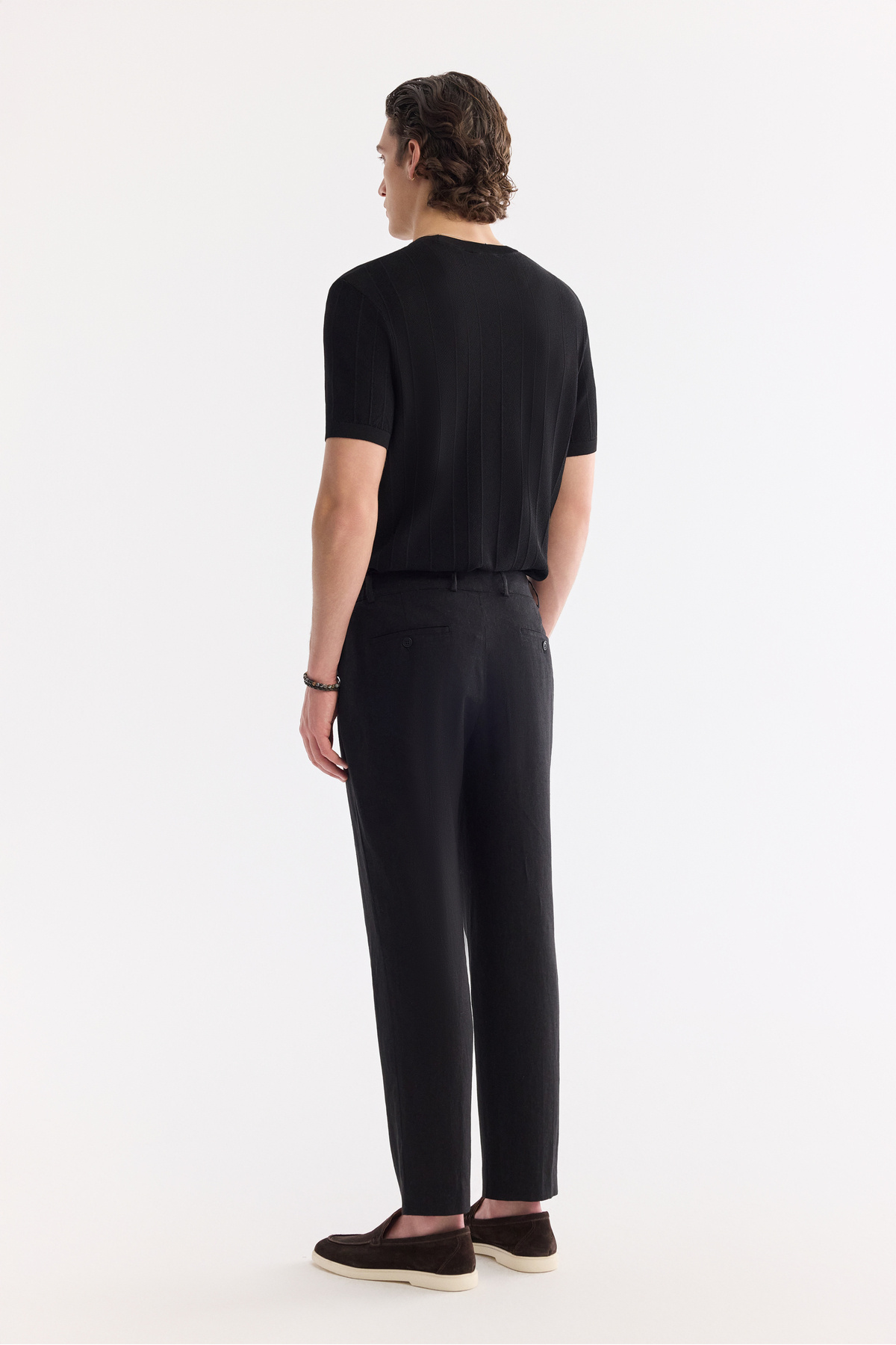 Erkek Siyah Beli Lastikli Keten Karışımlı Relaxed Fit Pantolon A61Y3204 — مشکی — تصویر 3 از 8