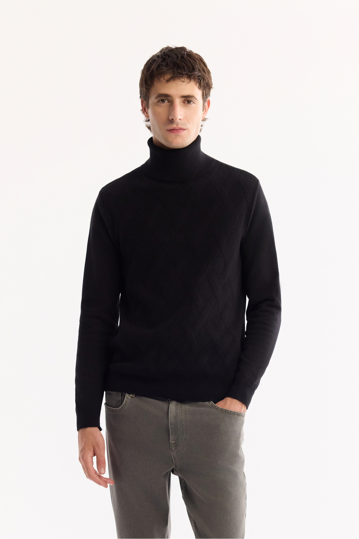 Erkek Siyah Balıkçı Yaka Soft Touch Dokulu Triko Regular Fit Kazak A52Y5040 — مشکی