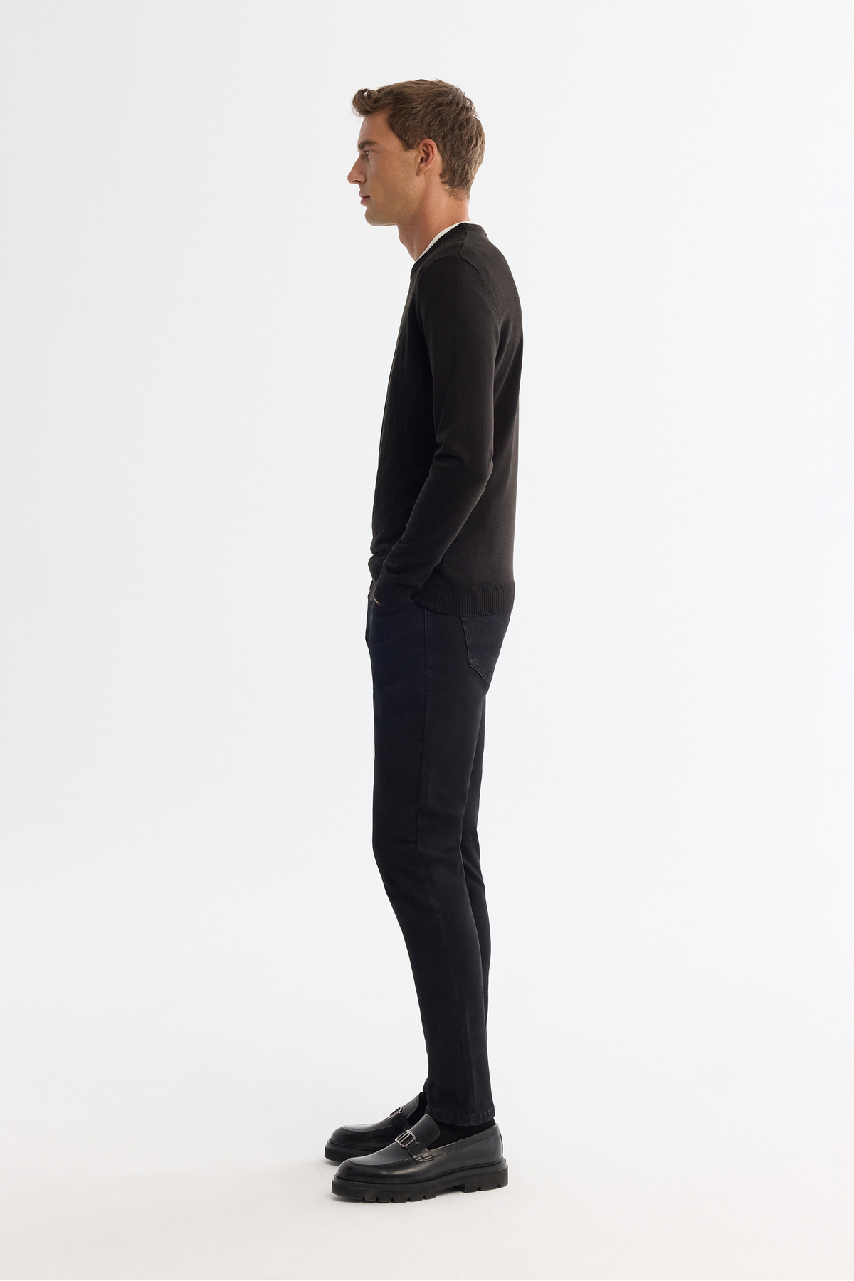Erkek Siyah Bisiklet Yaka Dokulu Regular Fit Triko Kazak E005110 — مشکی — تصویر 5 از 6