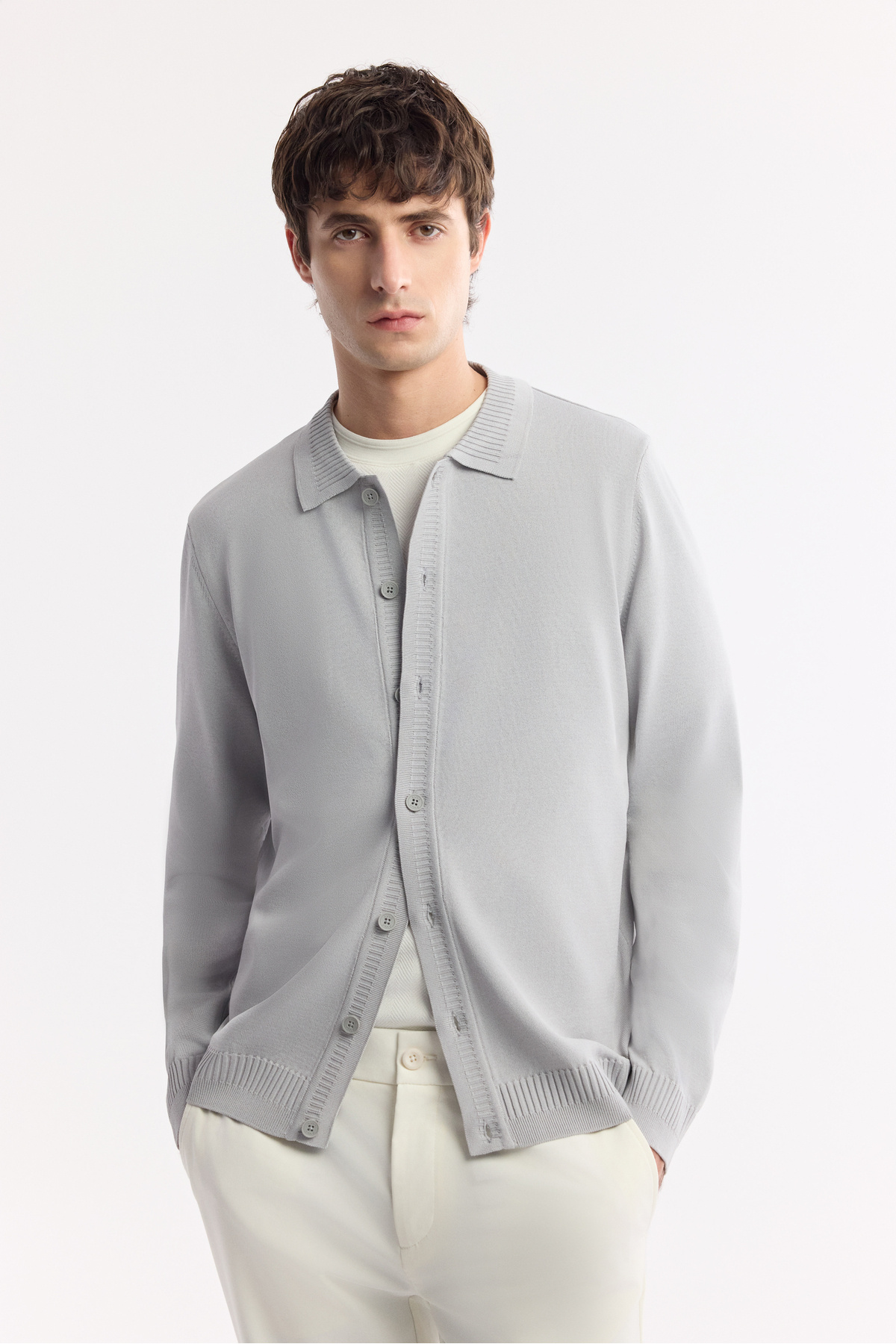 Erkek Gri Polo Yaka Düğmeli Rayon Tüylenmeyen Triko Regular Fit Hırka A51Y5008 — خاکستری — تصویر 6 از 7