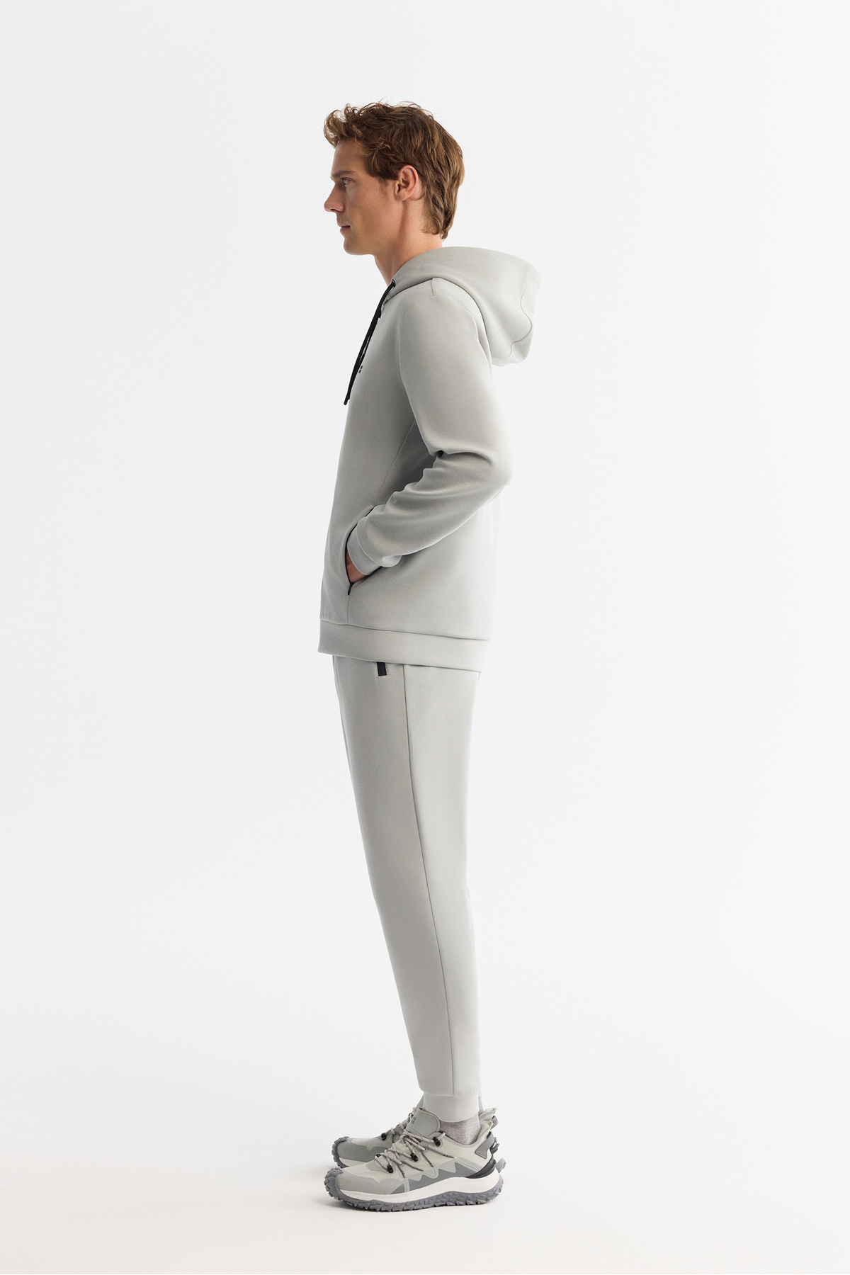 Erkek Gri Kapüşonlu İnterlok Kumaş Fermuarlı Basic Regular Fit Sweatshirt B001102 — خاکستری — تصویر 3 از 4