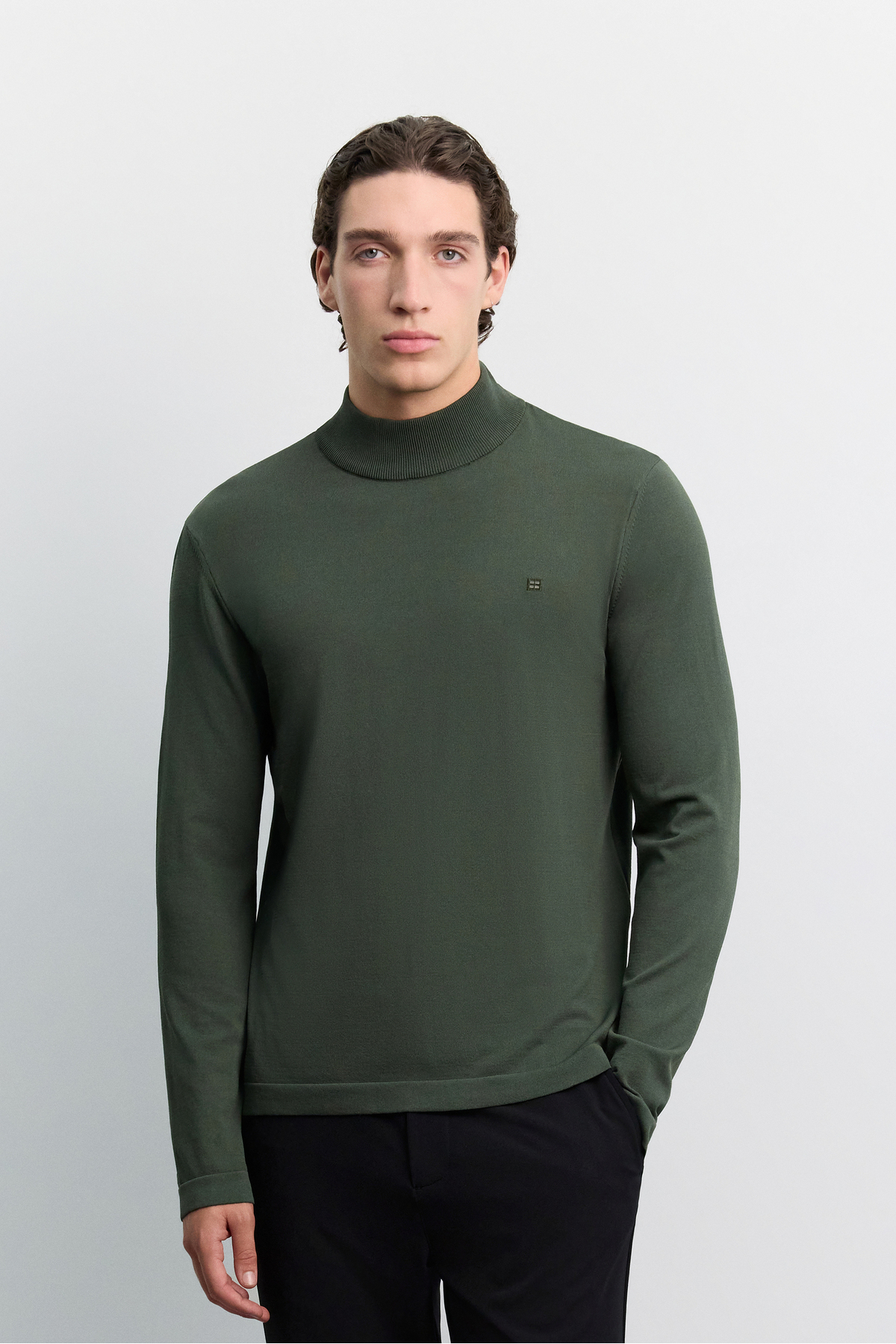 Erkek Haki Yarım Balıkçı Yaka Rayon Tüylenmeyen Basic Regular Fit Triko Kazak B005151 — خاکی