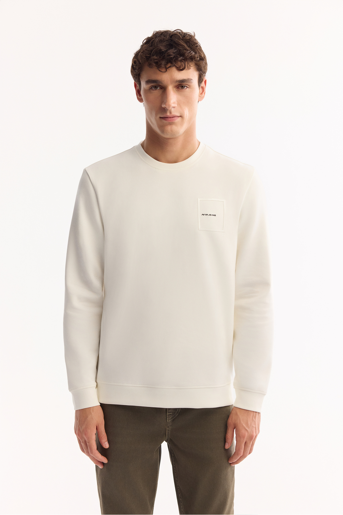 Erkek Ekru Bisiklet Yaka Pamuklu Bi-Stretch Baskılı Regular Fit Sweatshirt A52Y1261 — اکرو — تصویر 5 از 6