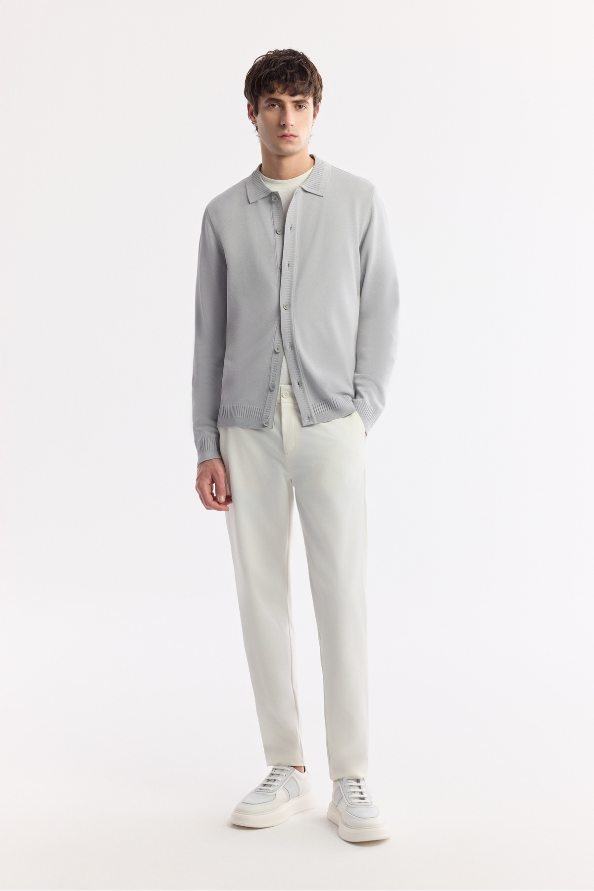 Erkek Gri Polo Yaka Düğmeli Rayon Tüylenmeyen Triko Regular Fit Hırka A51Y5008 — خاکستری — تصویر 5 از 7