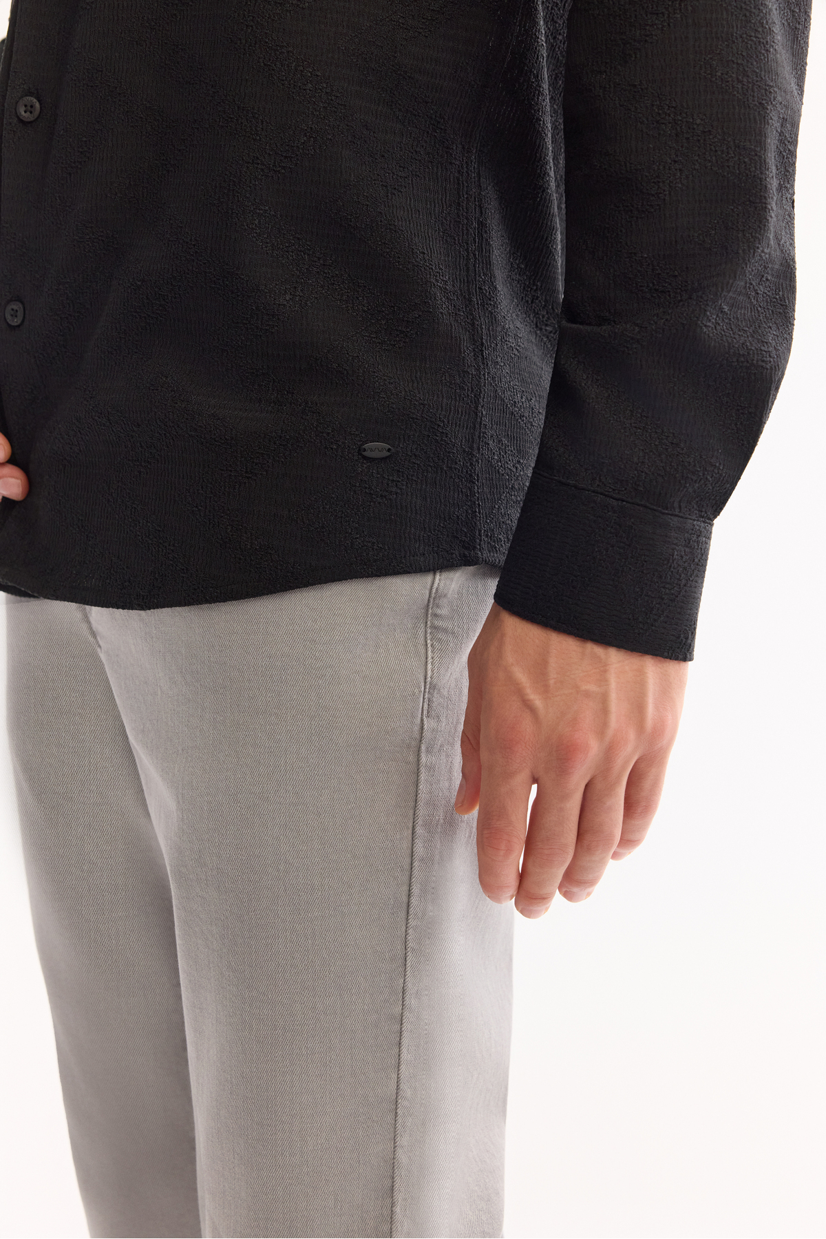 Erkek Siyah Düğmeli Yaka Jersey Regular Fit Gömlek A52Y2033 — مشکی — تصویر 6 از 7