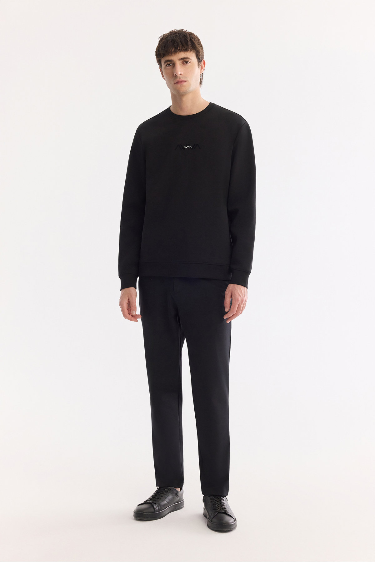 Erkek Siyah Bisiklet Yaka Pamuklu Kolay Ütülenen Bi-Stretch Regular Fit Sweatshirt A61Y1205 — مشکی — تصویر 6 از 7