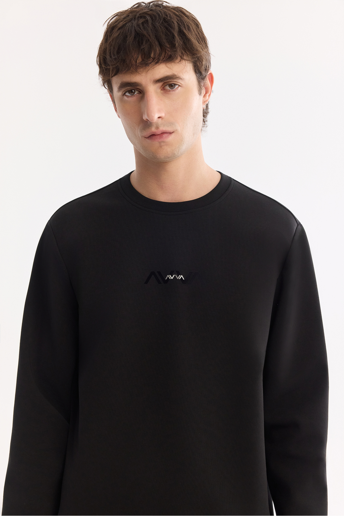 Erkek Siyah Bisiklet Yaka Pamuklu Kolay Ütülenen Bi-Stretch Regular Fit Sweatshirt A61Y1205 — مشکی — تصویر 5 از 7