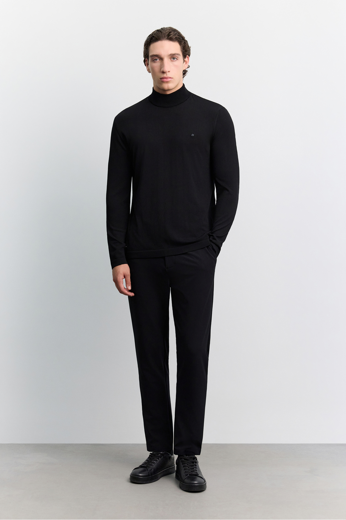 Erkek Siyah Yarım Balıkçı Yaka Rayon Tüylenmeyen Basic Regular Fit Triko Kazak B005151 — مشکی
