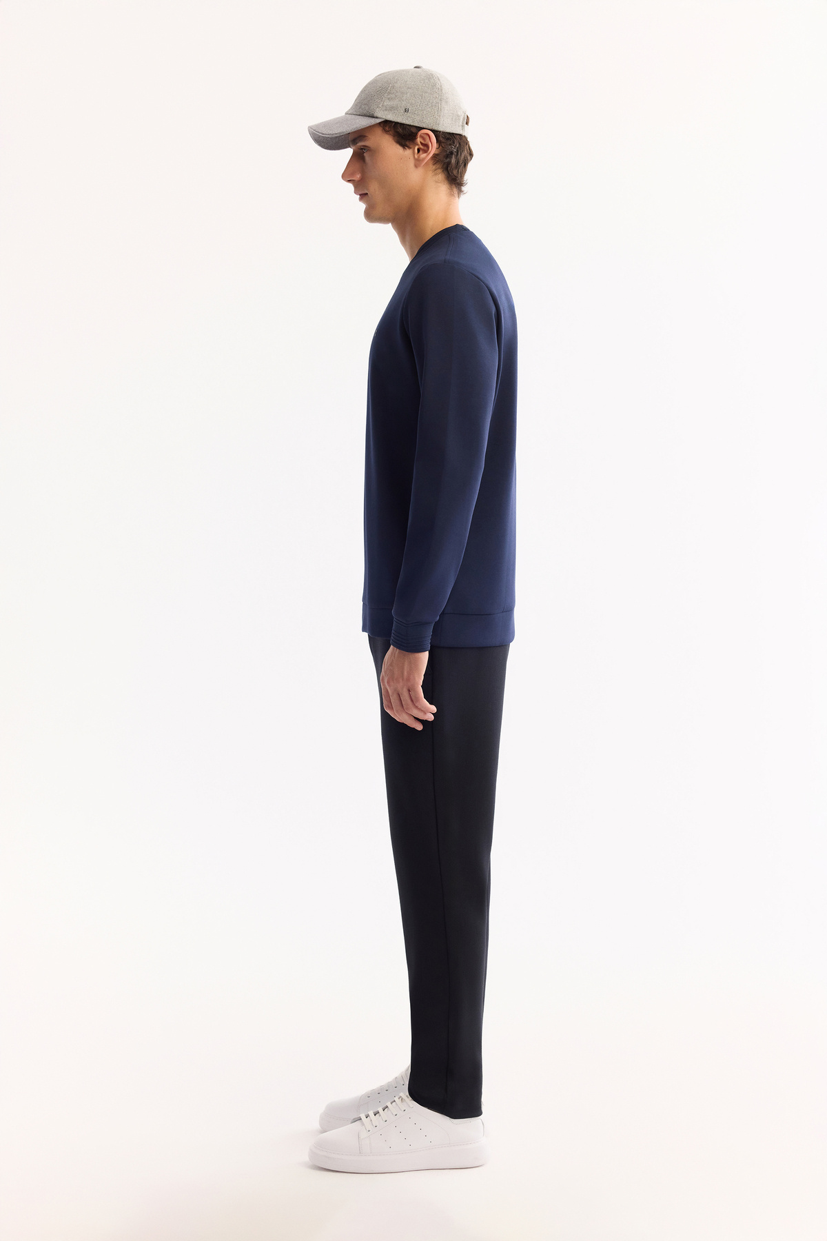 Erkek Lacivert Bisiklet Yaka Pamuklu Bi-Stretch Regular Fit Sweatshirt A52Y1271 — سرمه‌ای — تصویر 3 از 7