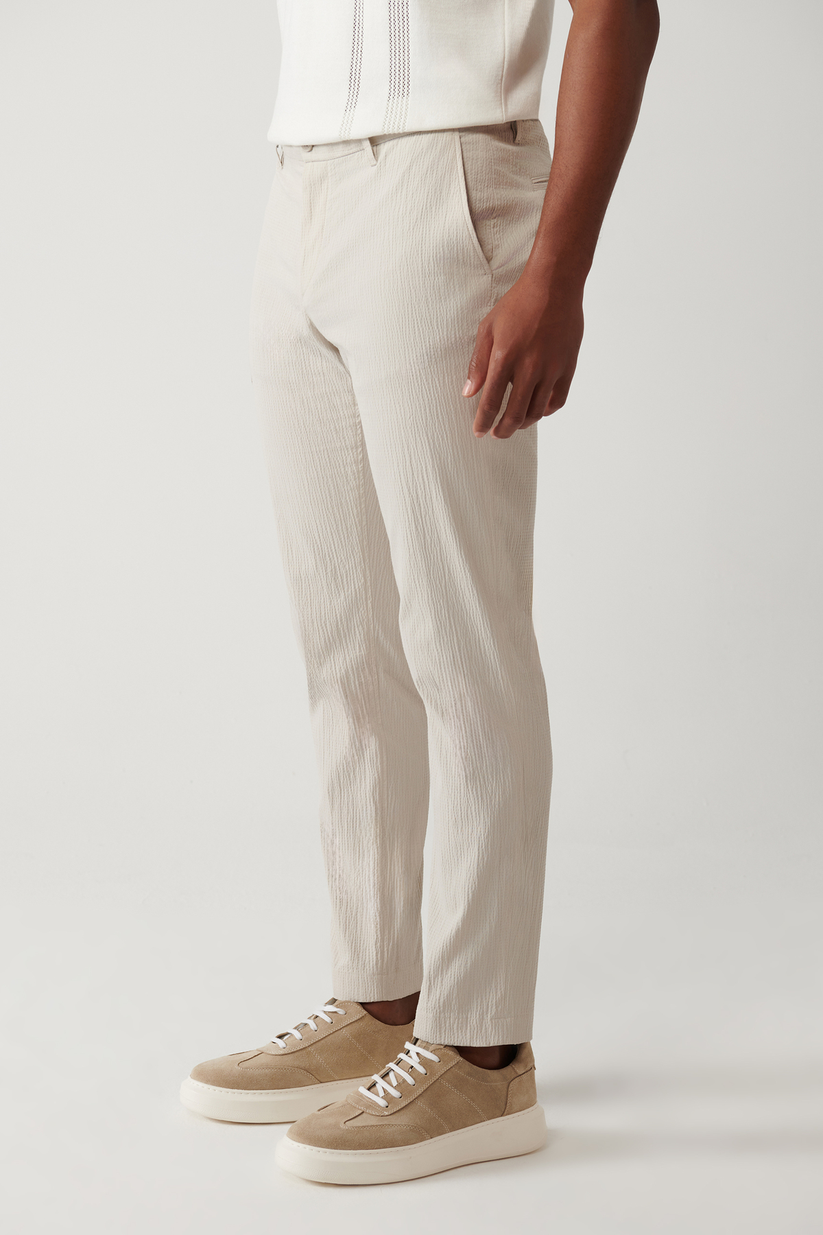 Erkek Bej Yandan Cepli Esnek Kumaşlı Gofreli Pamuklu Lightweight Relaxed Fit Pantolon A41Y3202 — بژ — تصویر 3 از 7