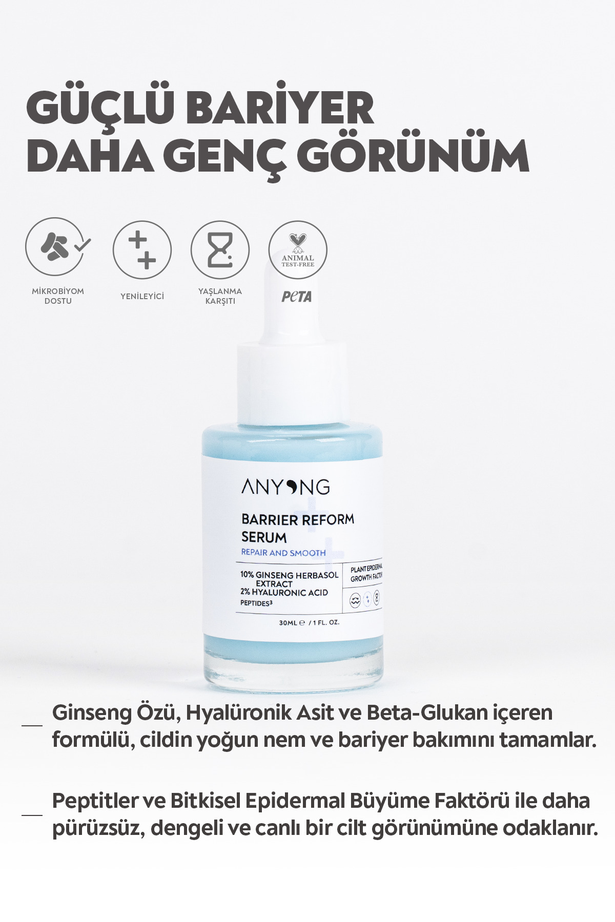 Bariyer Onarıcı, Kırışıklık ve Yaşlanma Karşıtı Serum 30 ML (Hyalüronik Asit & Peptit & Seramid & Ginseng) — 8684221509324 — تصویر 3 از 8